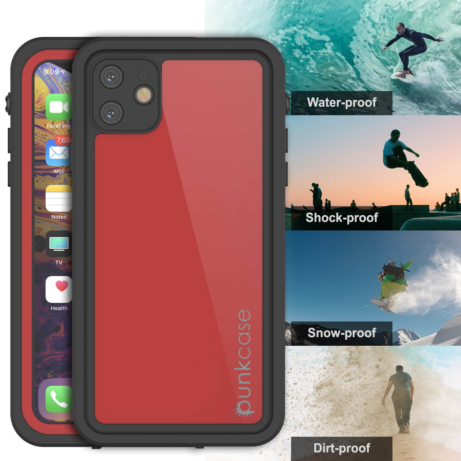 Capa à prova d'água IP68 para iPhone 11, Punkcase [Vermelho] [Série StudStar] [Ajuste Fino]