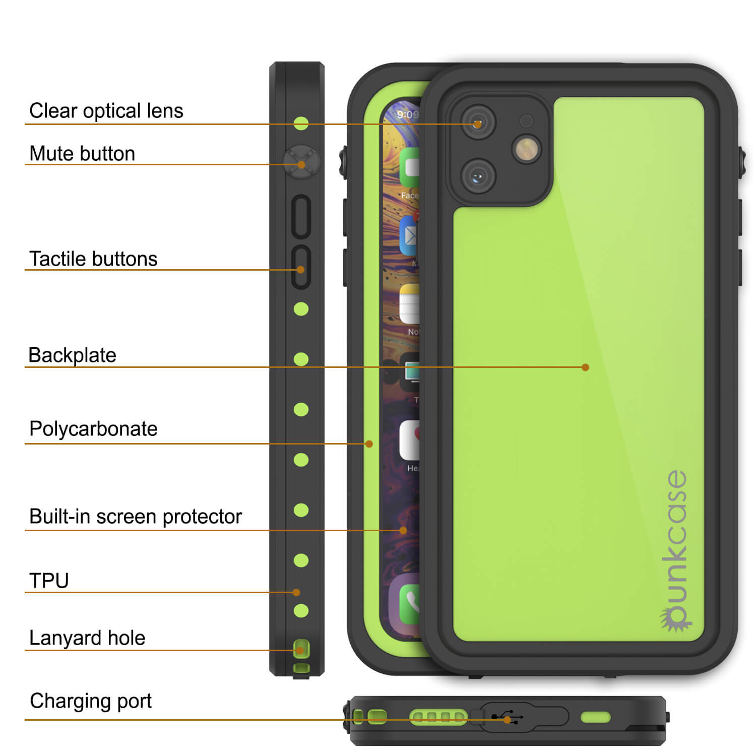 Capa à prova d'água IP68 para iPhone 11, Punkcase [Verde claro] [Série StudStar] [Ajuste fino] [A prova de sujeira]