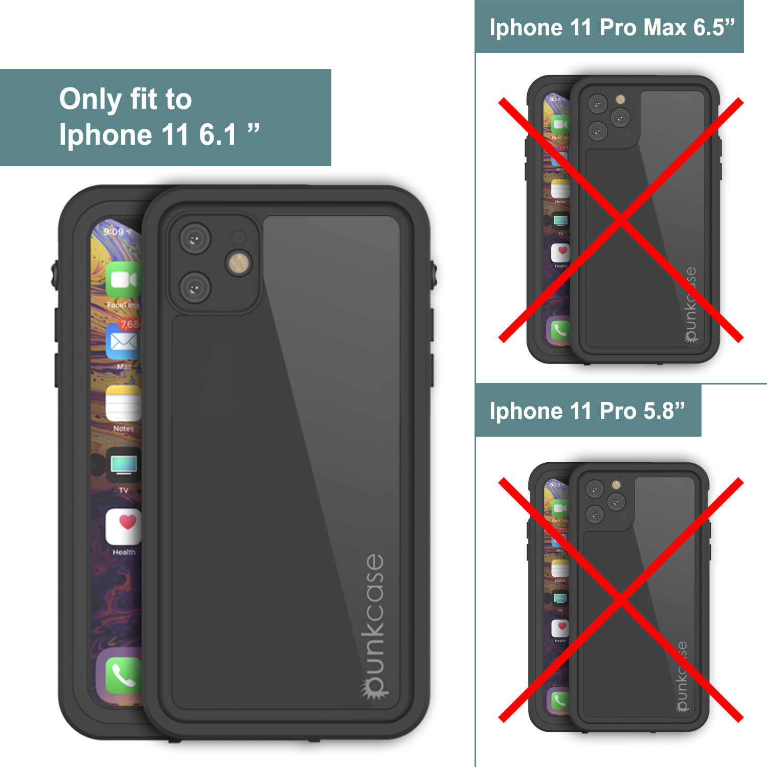 Capa à prova d'água IP68 para iPhone 11, Punkcase [Preto] [Série StudStar] [Ajuste Slim]