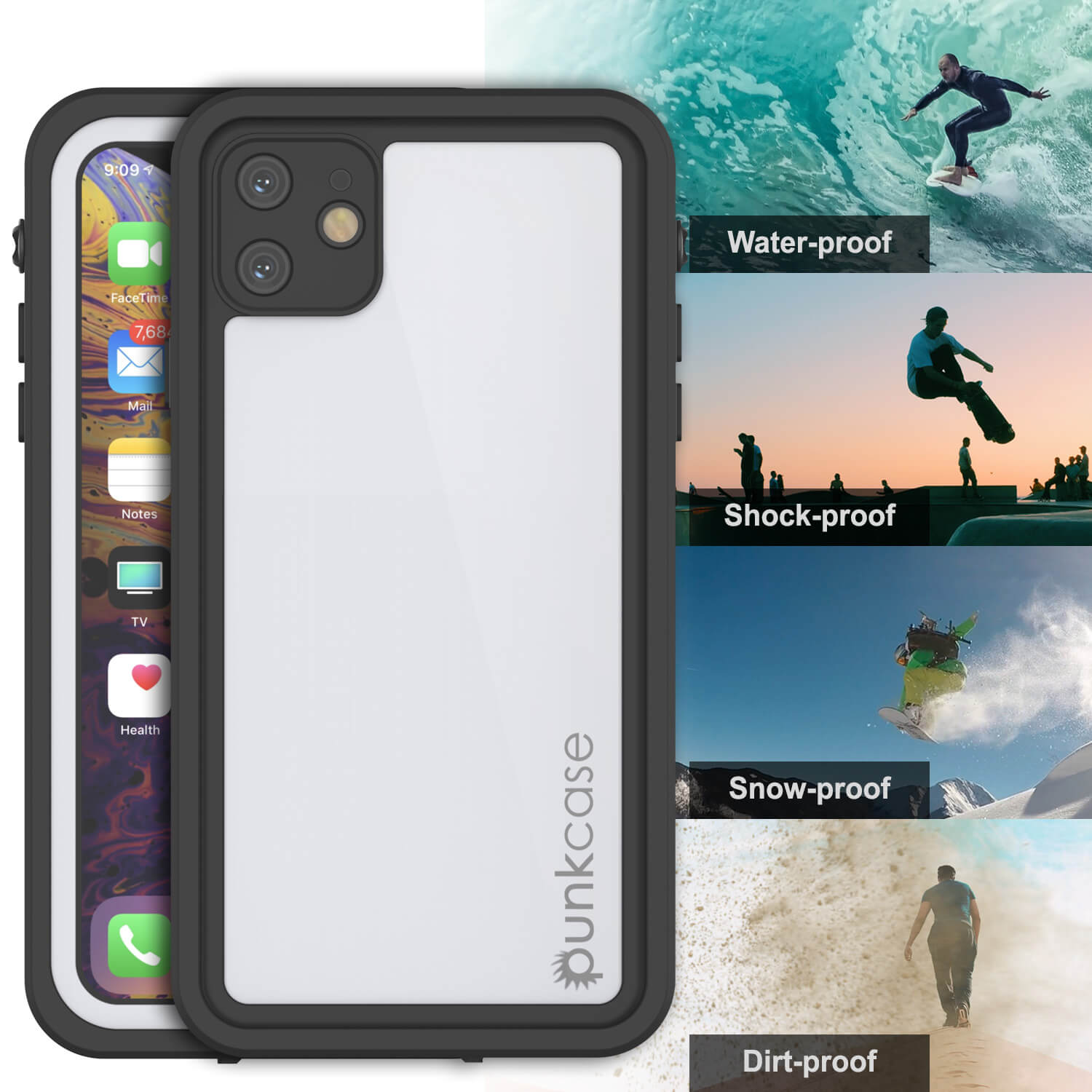 Capa à prova d'água IP68 para iPhone 11, Punkcase [Branca] [Série StudStar] [Ajuste Slim] [À Prova de Poeira]
