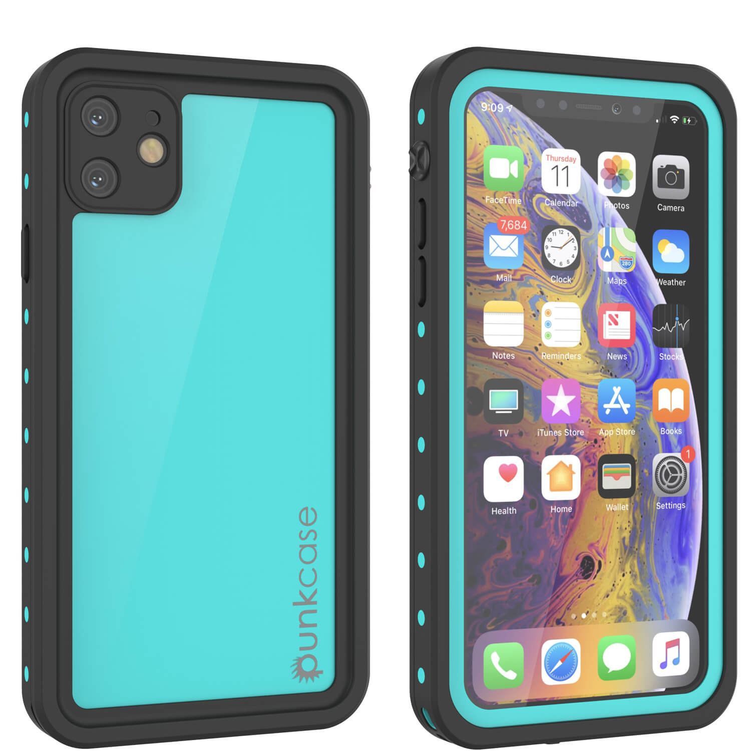Capa à prova d'água IP68 para iPhone 11, Punkcase [Teal] [Série StudStar] [Slim Fit]