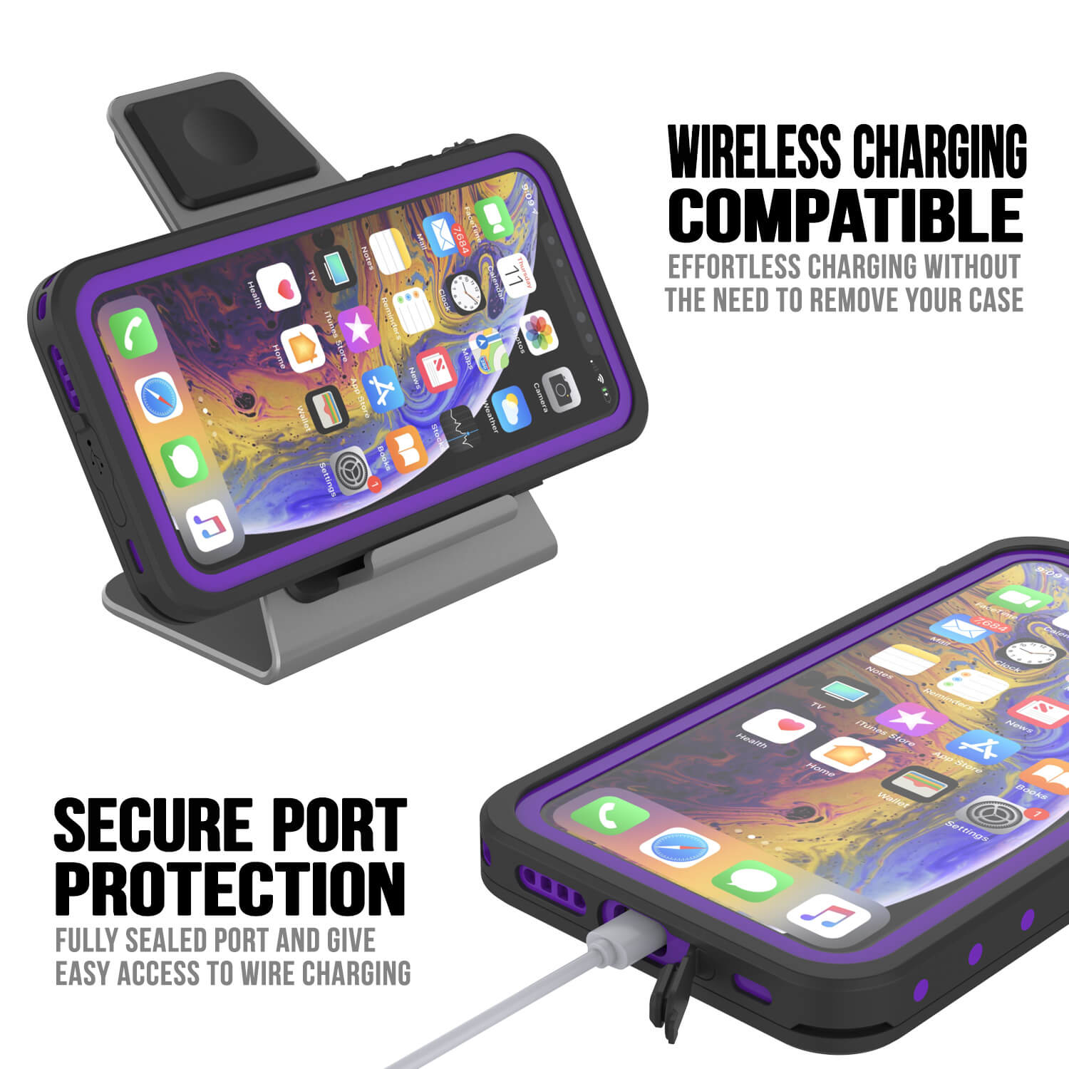 Capa à prova d'água IP68 para iPhone 11, Punkcase [Roxa] [Série StudStar] [Ajuste Slim] [À prova de sujeira]