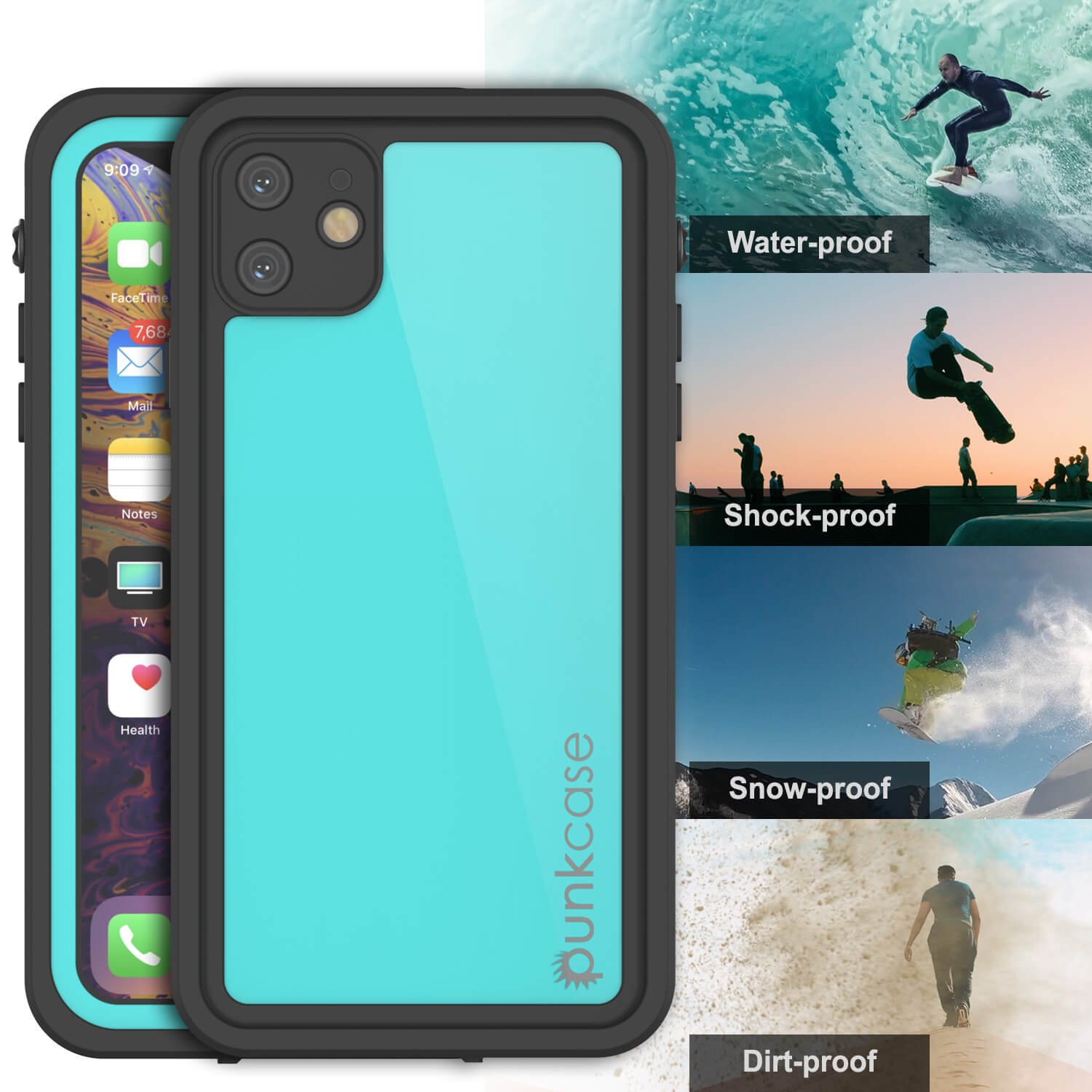Capa à prova d'água IP68 para iPhone 11, Punkcase [Teal] [Série StudStar] [Slim Fit]