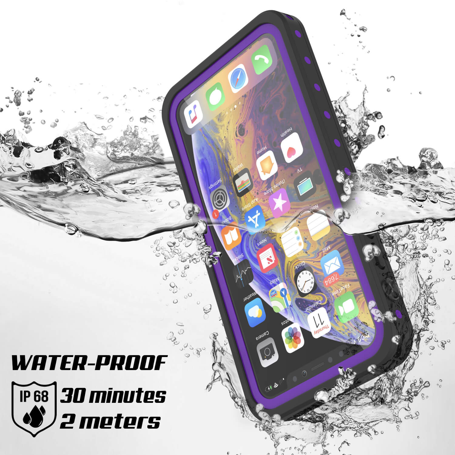Capa à prova d'água IP68 para iPhone 11, Punkcase [Roxa] [Série StudStar] [Ajuste Slim] [À prova de sujeira]