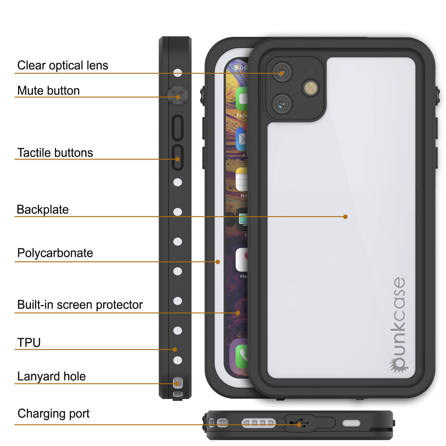 Capa à prova d'água IP68 para iPhone 11, Punkcase [Branca] [Série StudStar] [Ajuste Slim] [À Prova de Poeira]