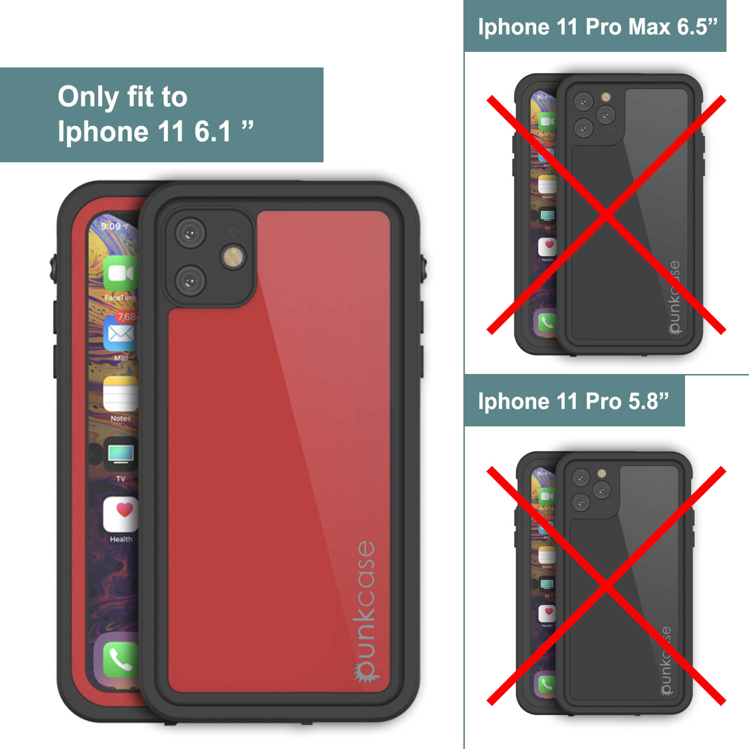 Capa à prova d'água IP68 para iPhone 11, Punkcase [Vermelho] [Série StudStar] [Ajuste Fino]