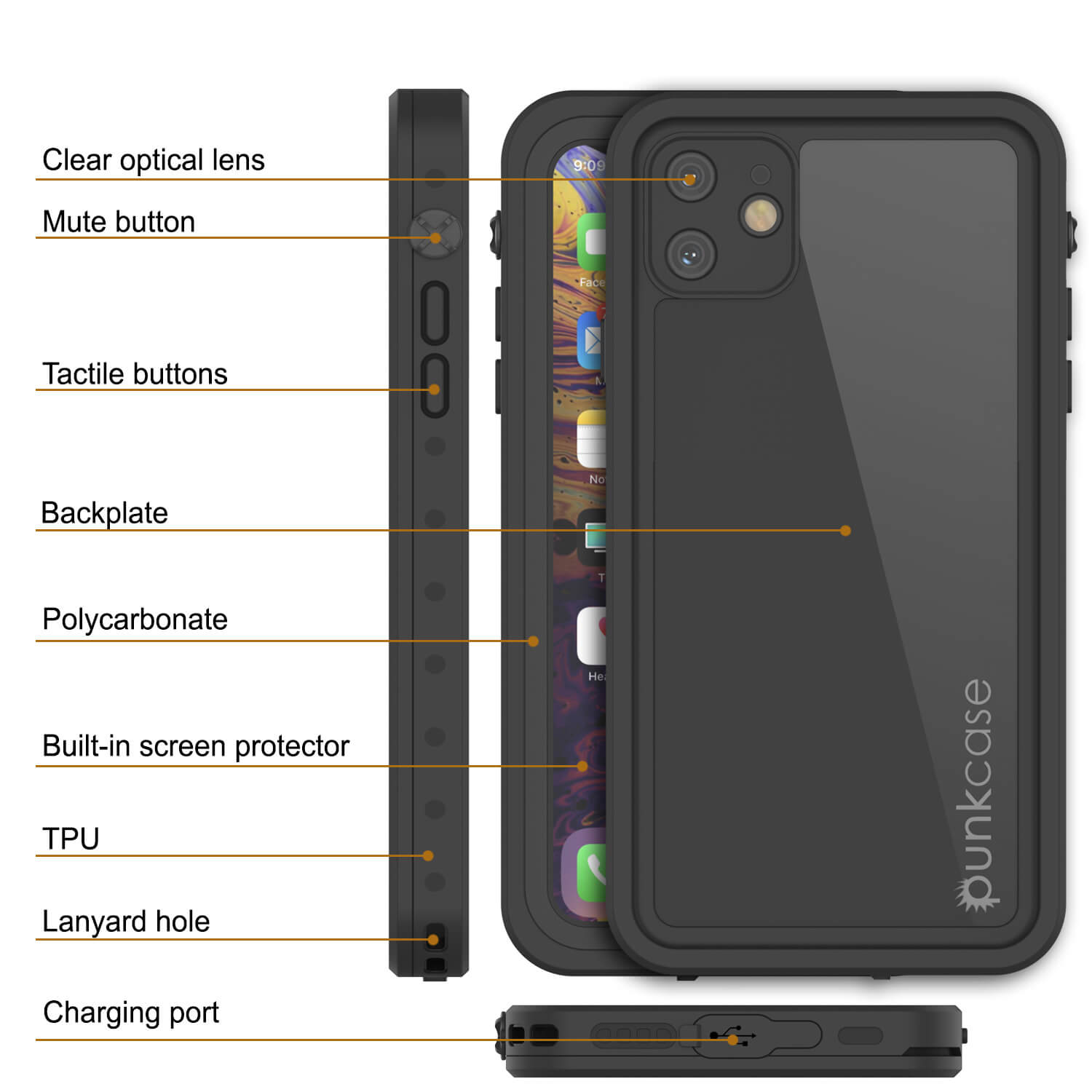 Capa à prova d'água IP68 para iPhone 11, Punkcase [Clara] [Série StudStar] [Ajuste Slim] [Prova de sujeira]