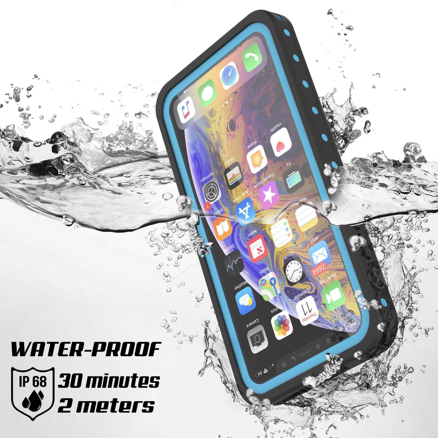 Capa à prova d'água IP68 para iPhone 11, Punkcase [Azul claro] [Série StudStar] [Ajuste fino] [À prova de sujeira]