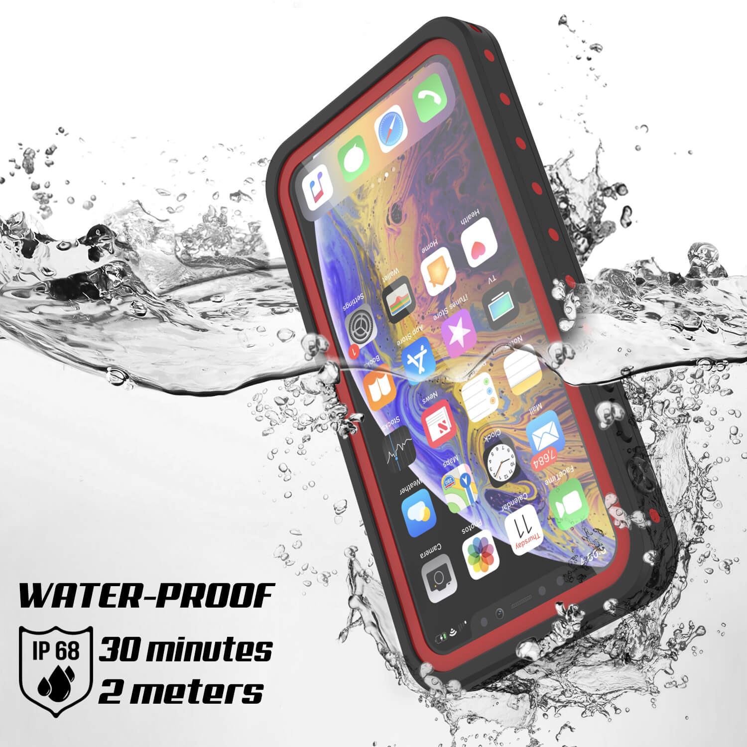Capa à prova d'água IP68 para iPhone 11, Punkcase [Vermelho] [Série StudStar] [Ajuste Fino]