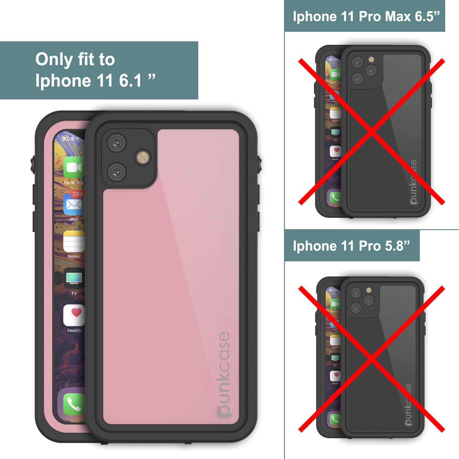 Capa à prova d'água IP68 para iPhone 11, Punkcase [Pink] [Série StudStar] [Ajuste Slim] [Prova de sujeira]