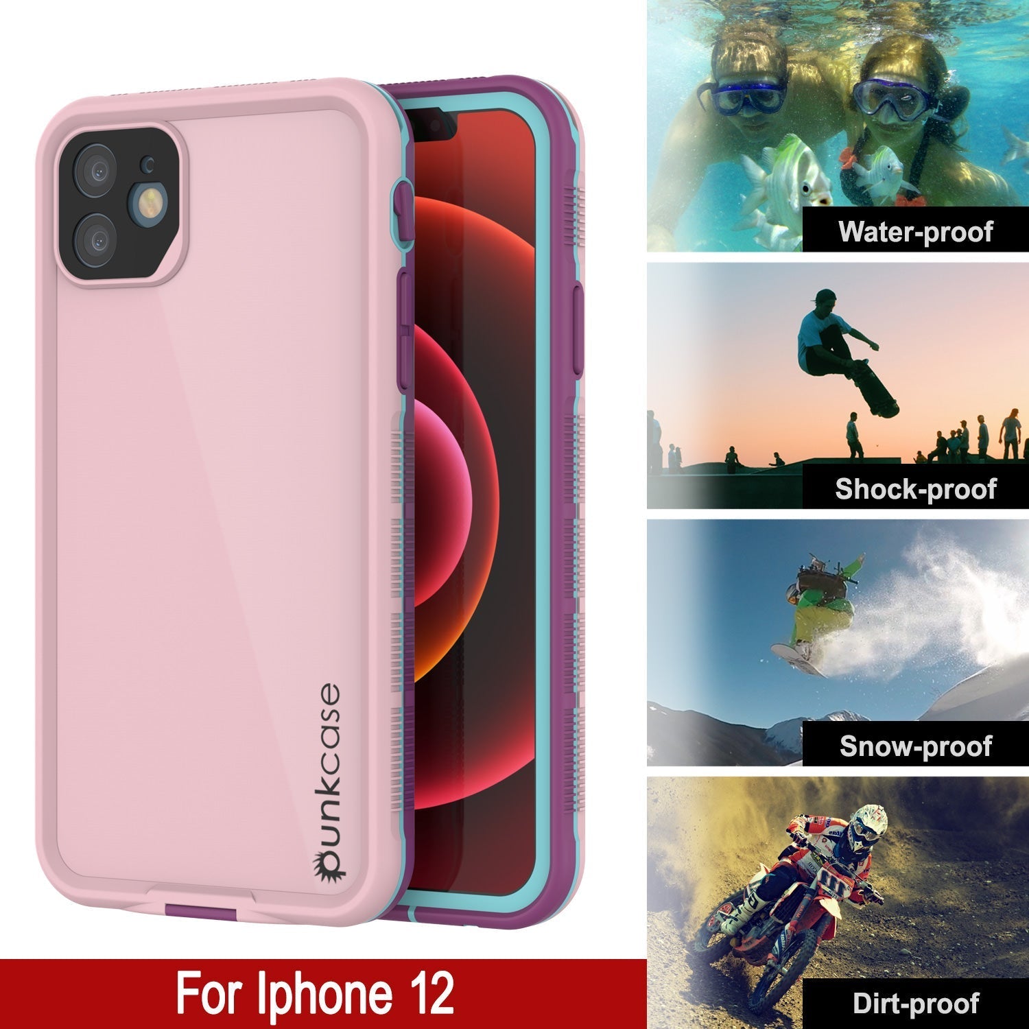 Capa impermeável Punkcase para iPhone 13 [Série Aqua] Capa blindada [Rosa]