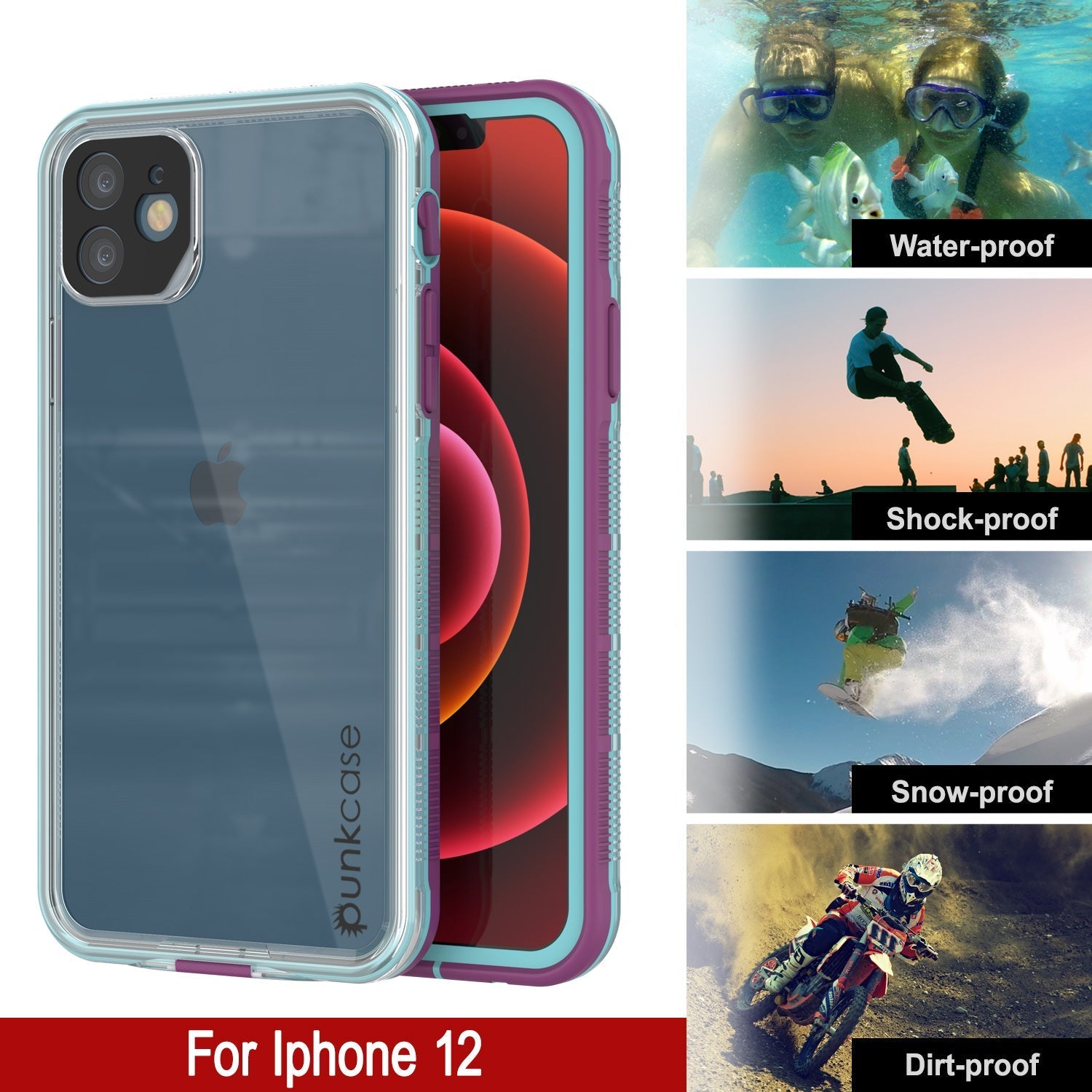 Capa à prova d'água Punkcase iPhone 13 [Série Aqua] Capa de armadura [Azul Transparente] [Parte Traseira Transparente]