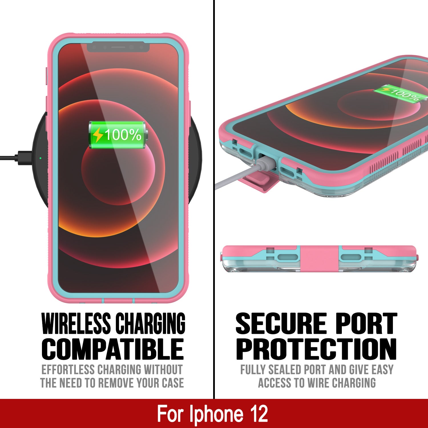 Capa à prova d'água para iPhone 13 Punkcase [Série Aqua] Capa de armadura [Rosa Transparente] [Costas Transparentes]
