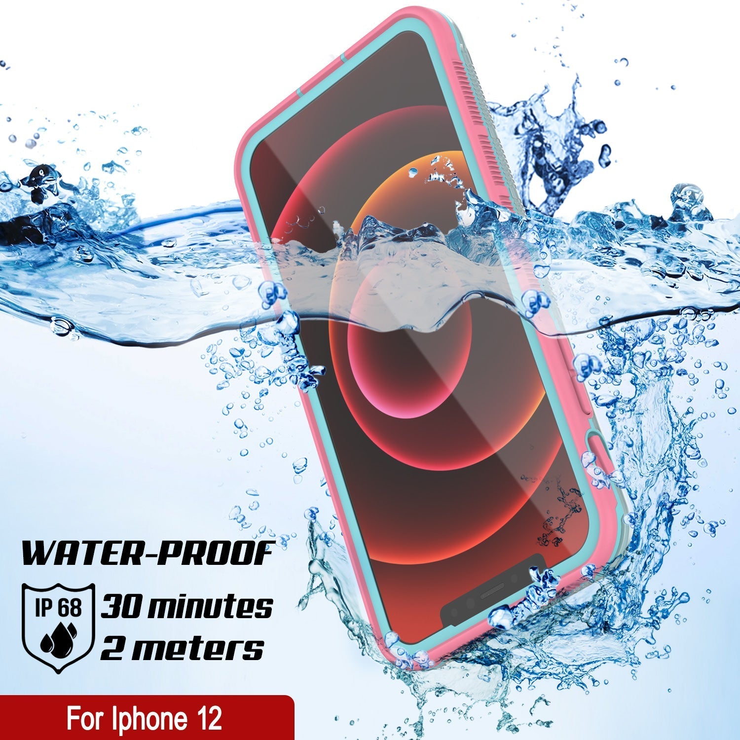 Capa à prova d'água para iPhone 13 Punkcase [Série Aqua] Capa de armadura [Rosa Transparente] [Costas Transparentes]