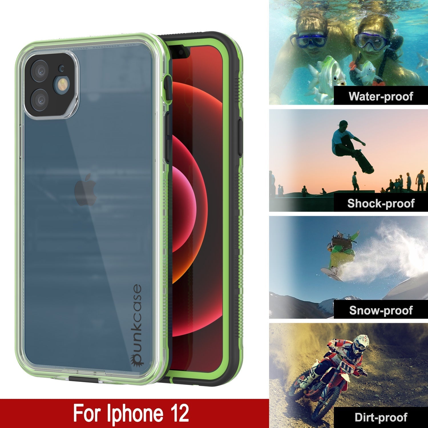 Capa à prova d'água Punkcase iPhone 13 [Série Aqua] Capa de armadura [Preto transparente] [Traseira transparente]