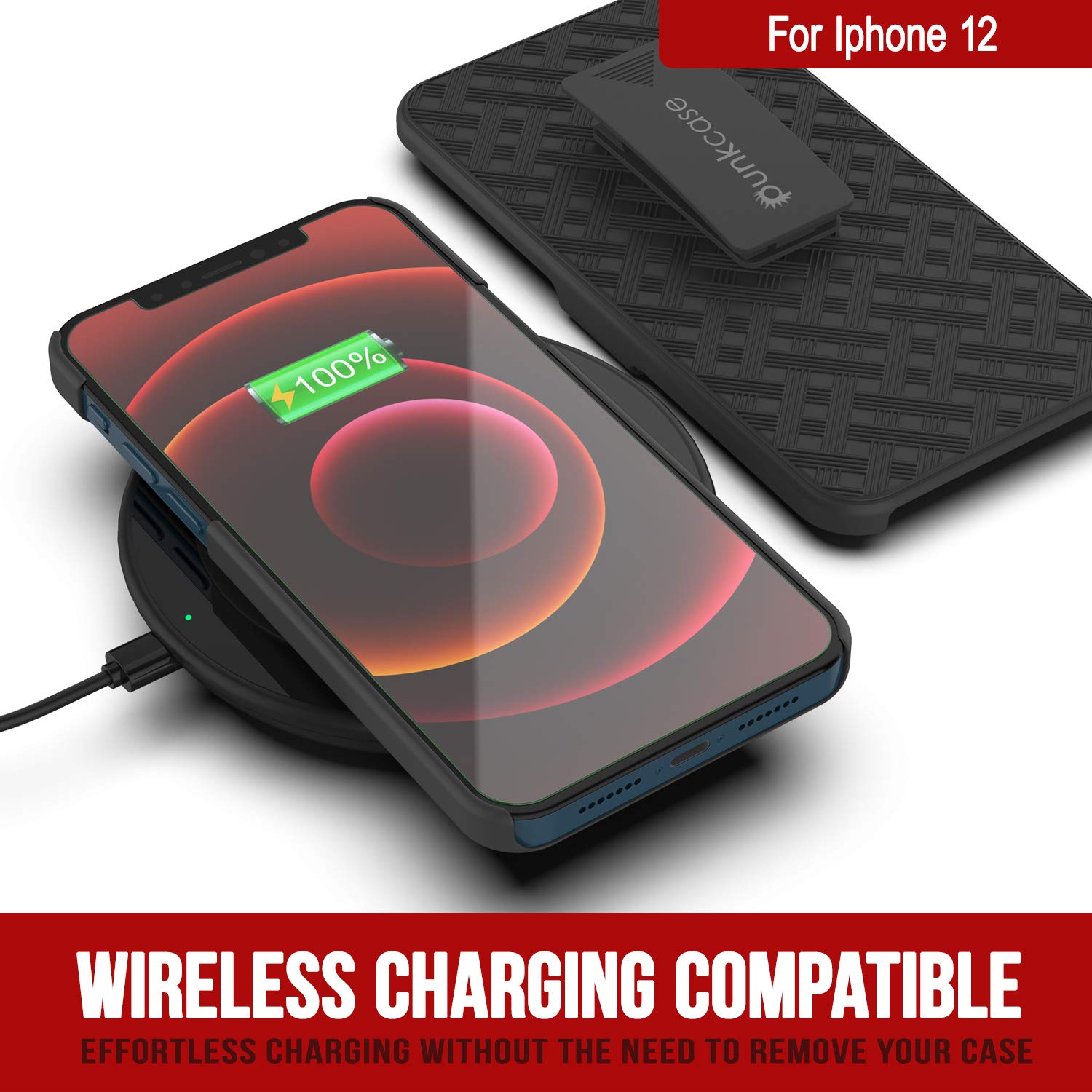 Punkcase iPhone 12 Case With Tempered Glass Screen Protector, Holster Belt Clip & Built-In Kickstand [Black] 