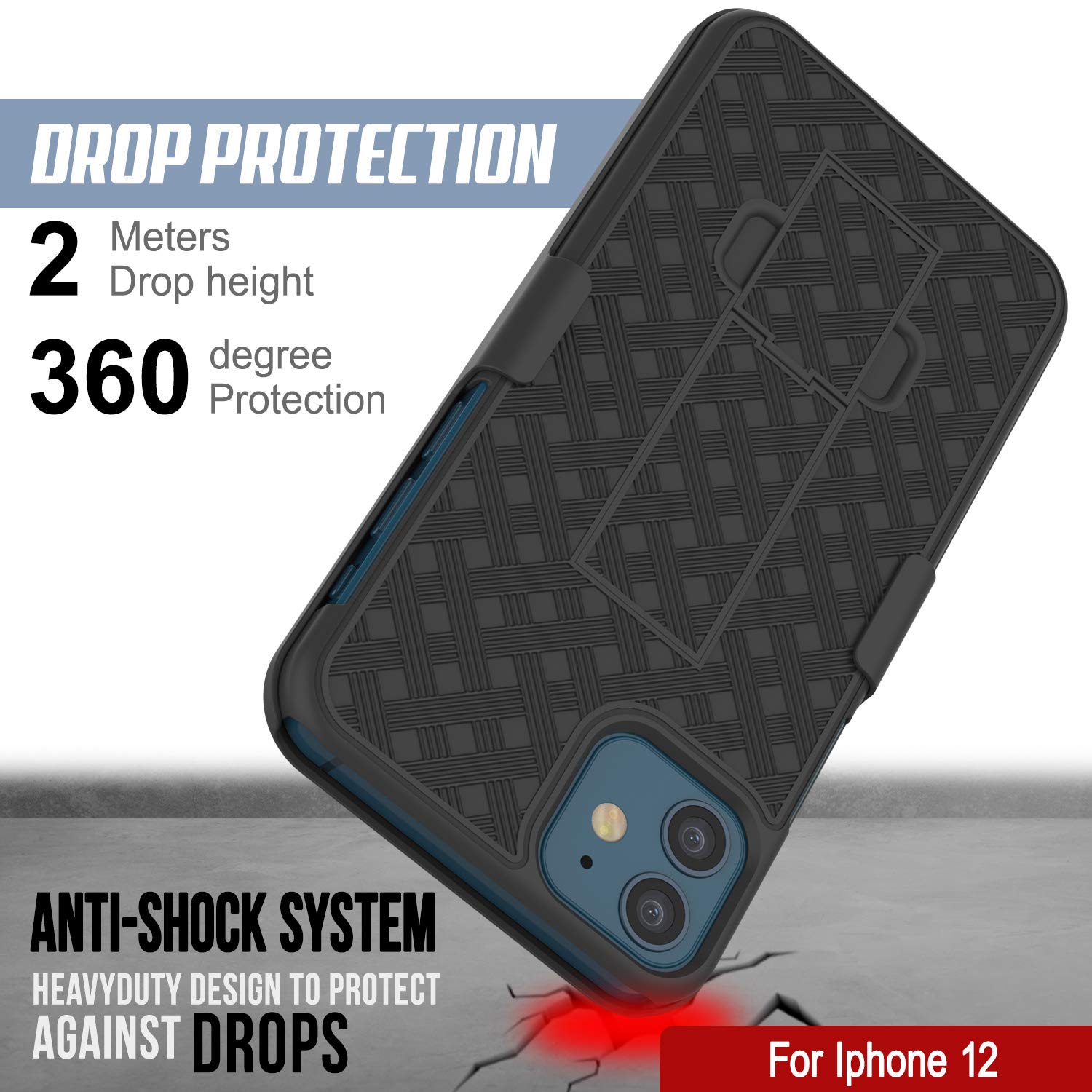 Punkcase iPhone 12 Case With Tempered Glass Screen Protector, Holster Belt Clip & Built-In Kickstand [Black] 