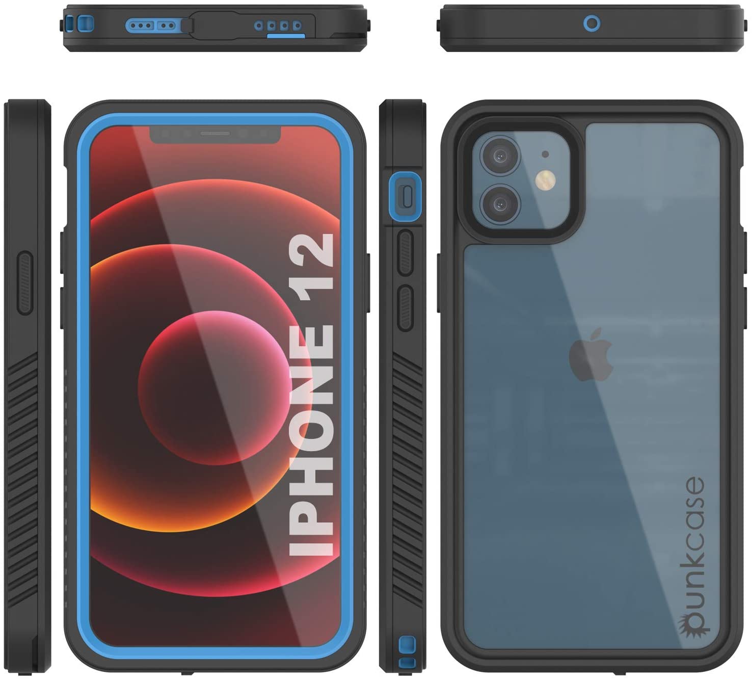 Capa à prova d'água para iPhone 12, Punkcase [Série Extrema] Capa de proteção com protetor de tela embutido [Azul Claro]
