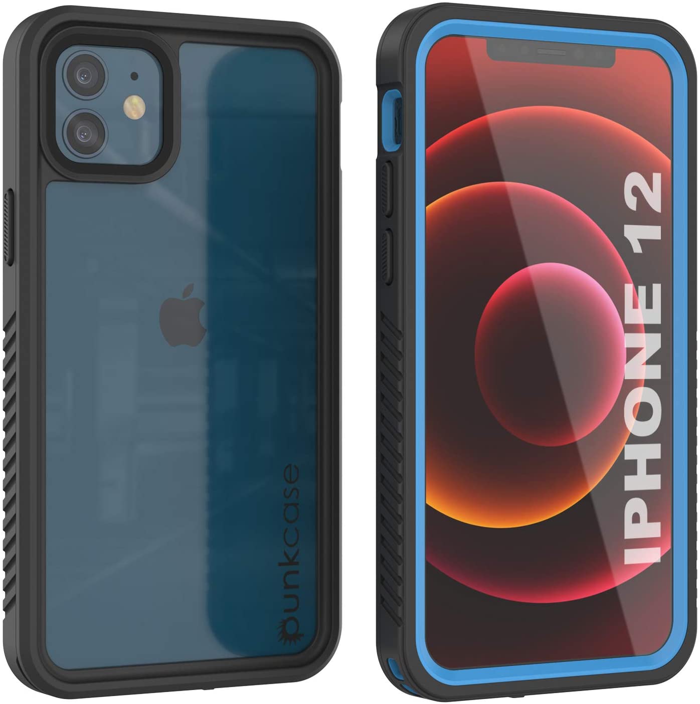 iPhone 12  Waterproof Case, Punkcase [Extreme Series] Armor Cover W/ Built In Screen Protector [Light Blue] (Color in image: Red)