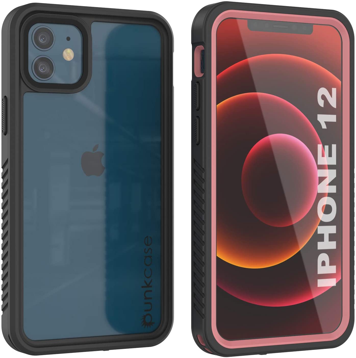 iPhone 12  Waterproof Case, Punkcase [Extreme Series] Armor Cover W/ Built In Screen Protector [Pink] (Color in image: Red)