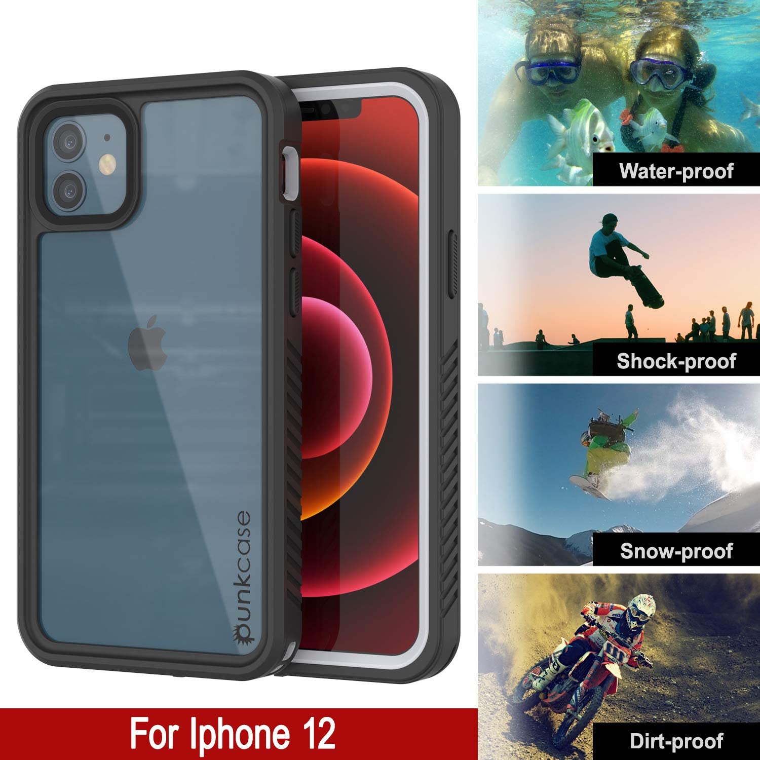 iPhone 12  Waterproof Case, Punkcase [Extreme Series] Armor Cover W/ Built In Screen Protector [White] (Color in image: Purple)