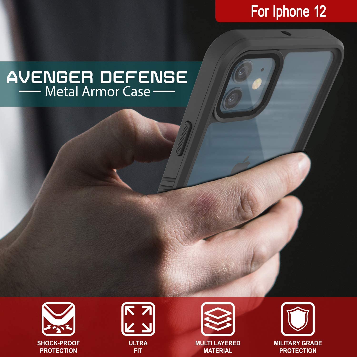 iPhone 12  Waterproof Case, Punkcase [Extreme Series] Armor Cover W/ Built In Screen Protector [White] (Color in image: Light Blue)