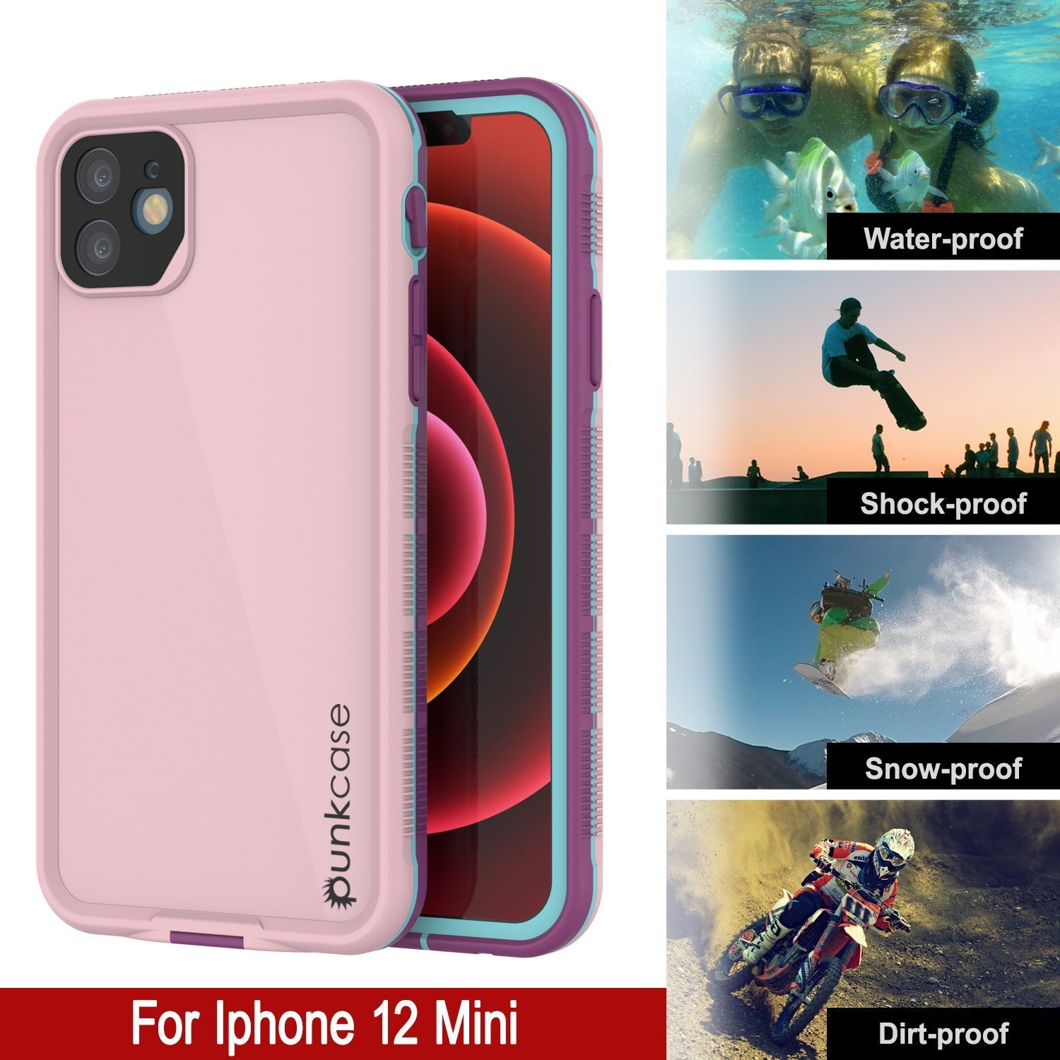 Capa à prova d'água Punkcase para iPhone 13 Mini [Série Aqua] Capa de armadura [Rosa]