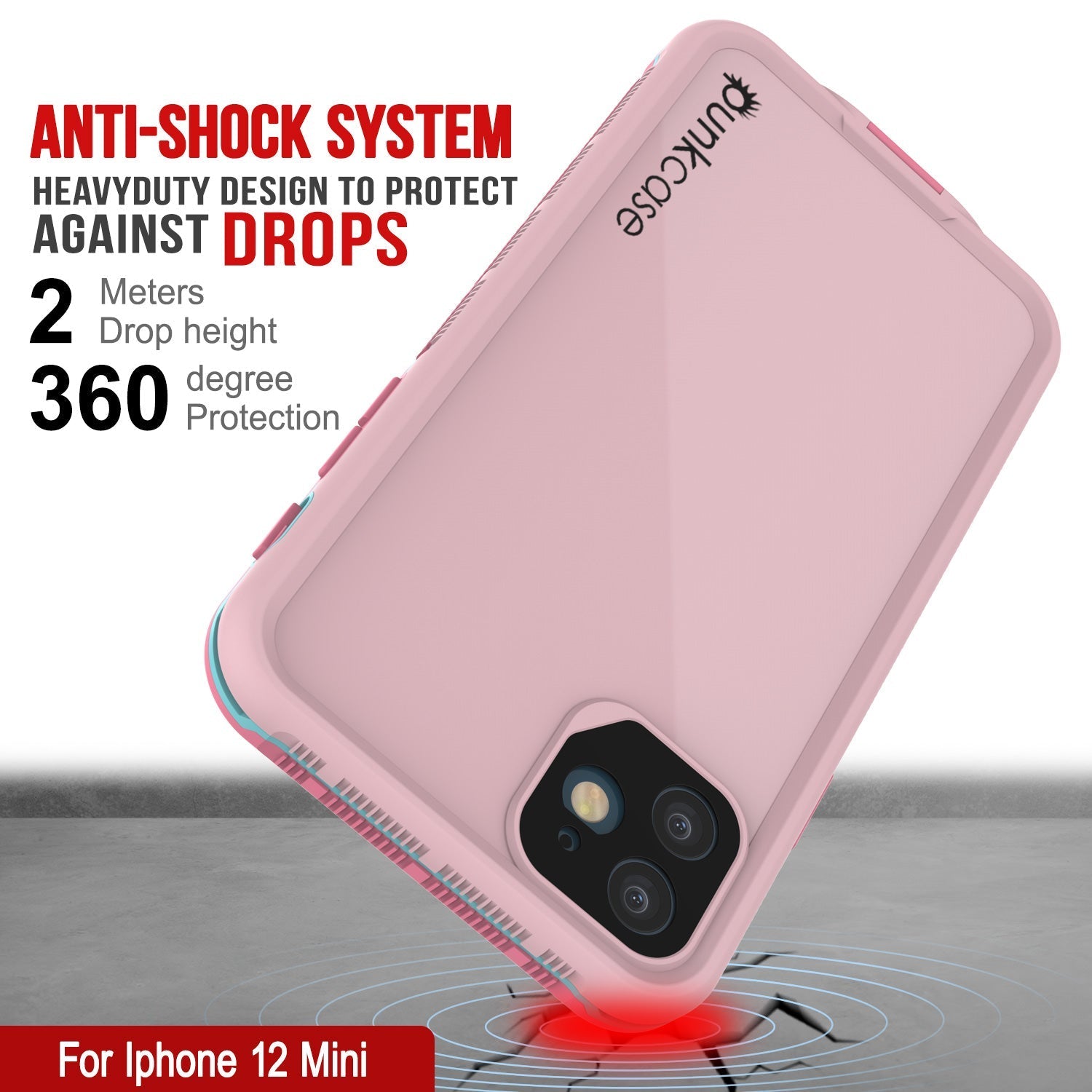 Capa à prova d'água Punkcase para iPhone 13 Mini [Série Aqua] Capa de armadura [Rosa]