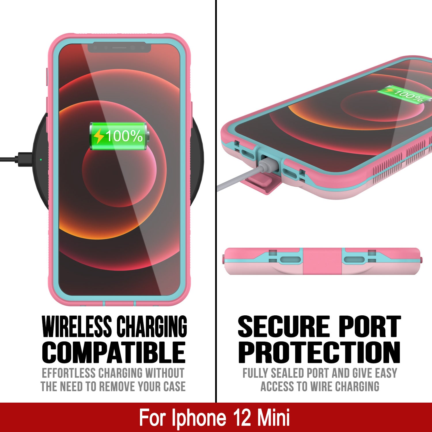 Capa à prova d'água Punkcase para iPhone 13 Mini [Série Aqua] Capa de armadura [Rosa]