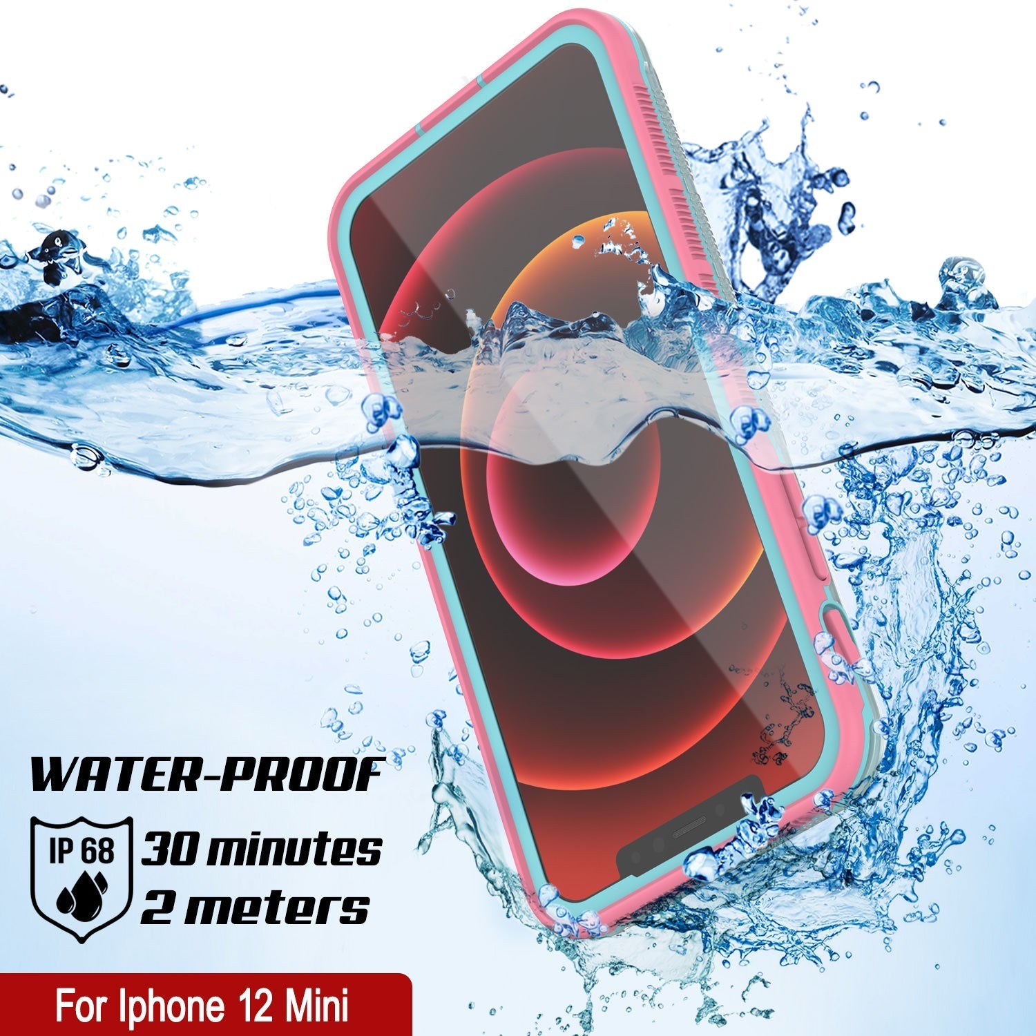 Capa à prova d'água para iPhone 13 Mini Punkcase [Série Aqua] Cobertura de armadura [Rosa Transparente] [Costas Transparentes]