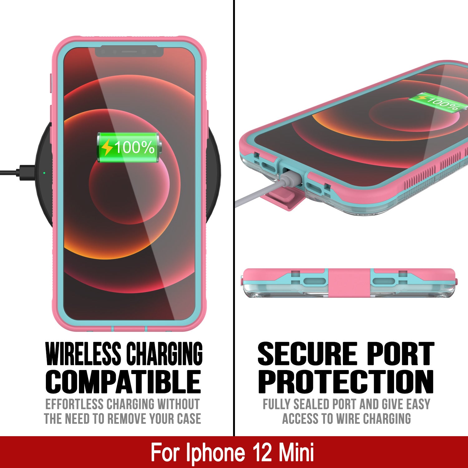 Capa à prova d'água para iPhone 13 Mini Punkcase [Série Aqua] Cobertura de armadura [Rosa Transparente] [Costas Transparentes]