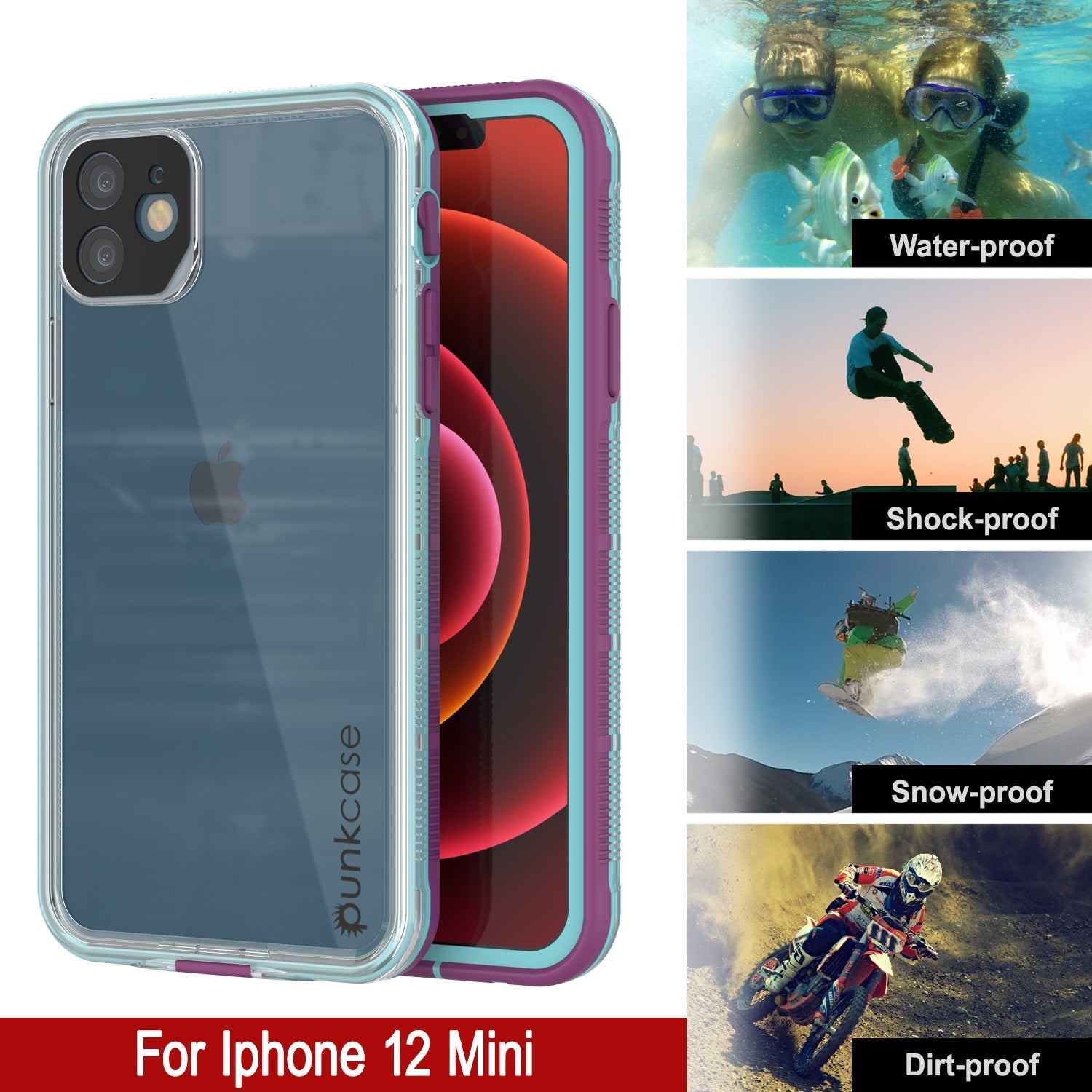 Capa à prova d'água Punkcase para iPhone 13 Mini [Série Aqua] Cobertura Armor [Azul Transparente] [Costas Transparentes]