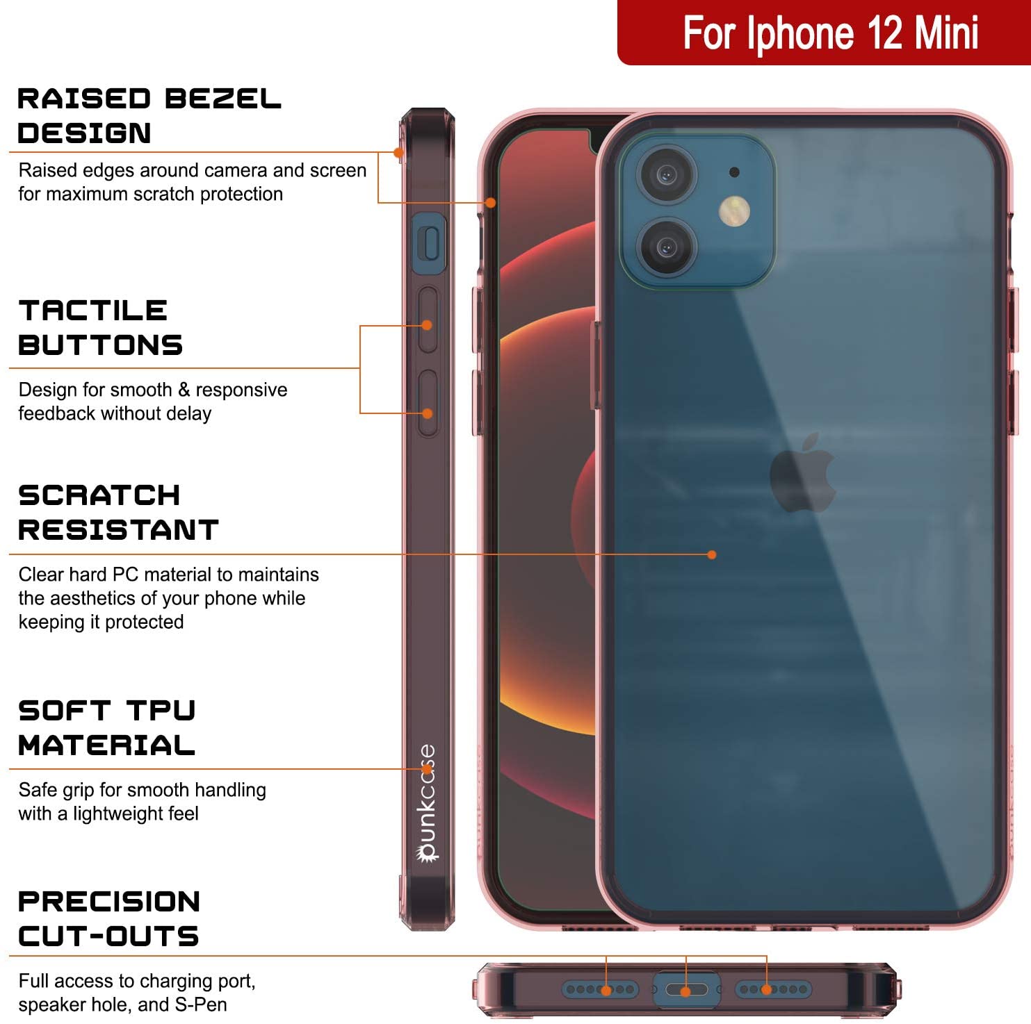 iPhone 12 Mini Case Punkcase® LUCID 2.0 Crystal Pink Series w/ PUNK SHIELD Screen Protector | Ultra Fit (Color in image: black)