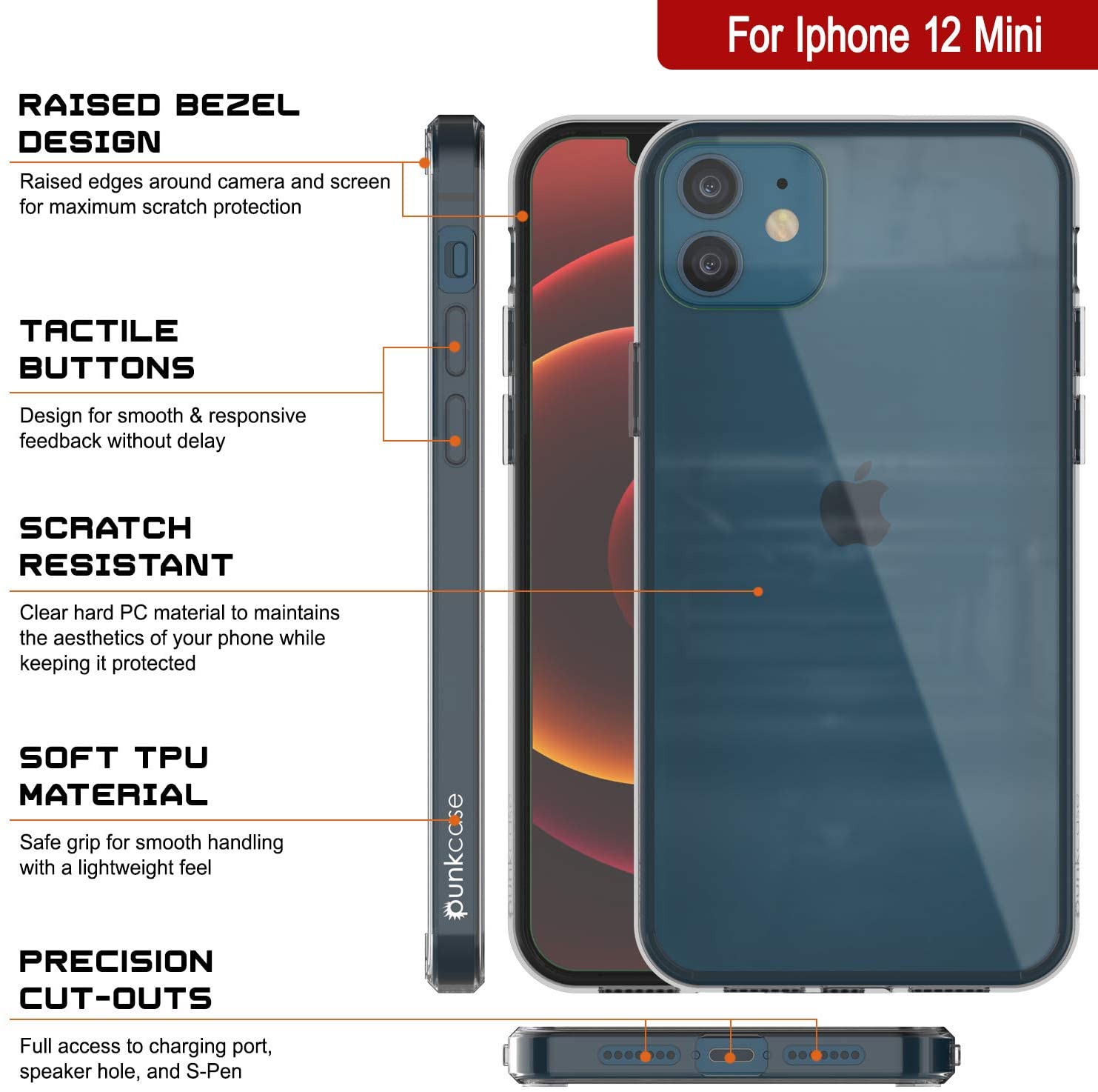 iPhone 12 Mini Case Punkcase® LUCID 2.0 Clear Series Series w/ PUNK SHIELD Screen Protector | Ultra Fit (Color in image: white)