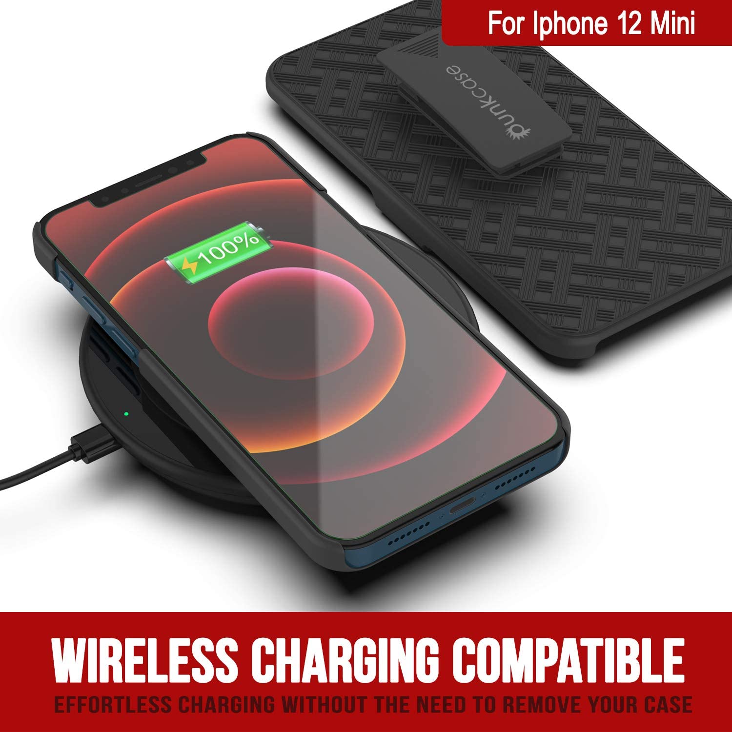 Punkcase iPhone 12 Mini Case With Tempered Glass Screen Protector, Holster Belt Clip & Built-In Kickstand [Black] 