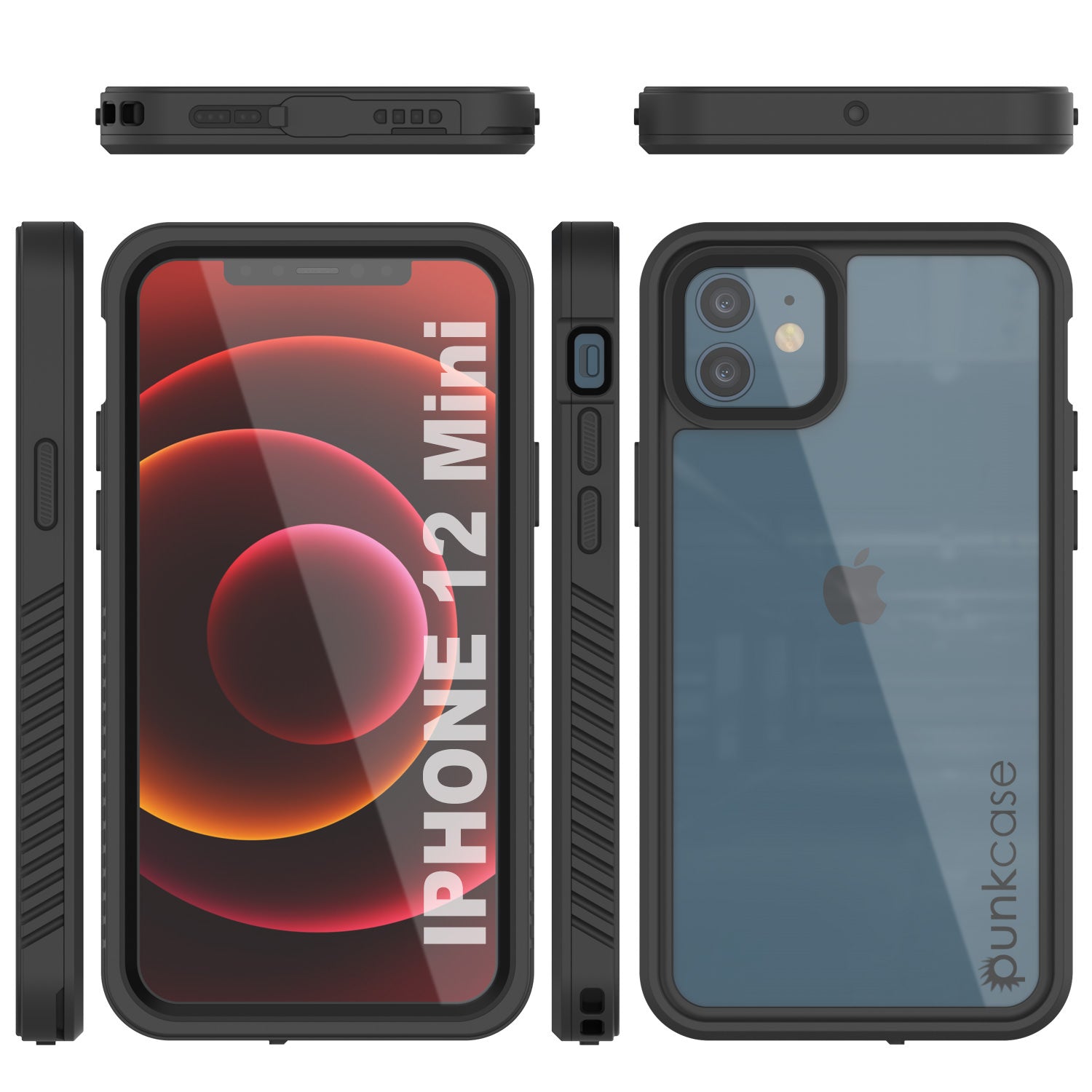 iPhone 12 Mini Waterproof Case, Punkcase [Extreme Series] Armor Cover W/ Built In Screen Protector [Black] (Color in image: Pink)