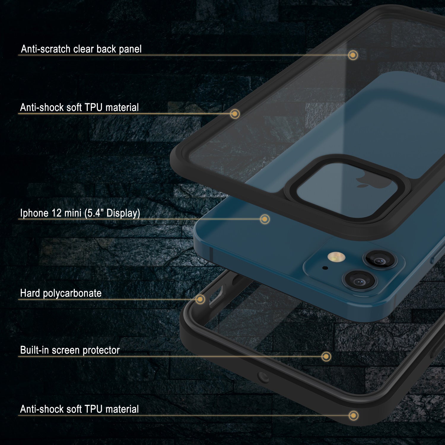 iPhone 12 Mini Waterproof Case, Punkcase [Extreme Series] Armor Cover W/ Built In Screen Protector [Black] (Color in image: Teal)