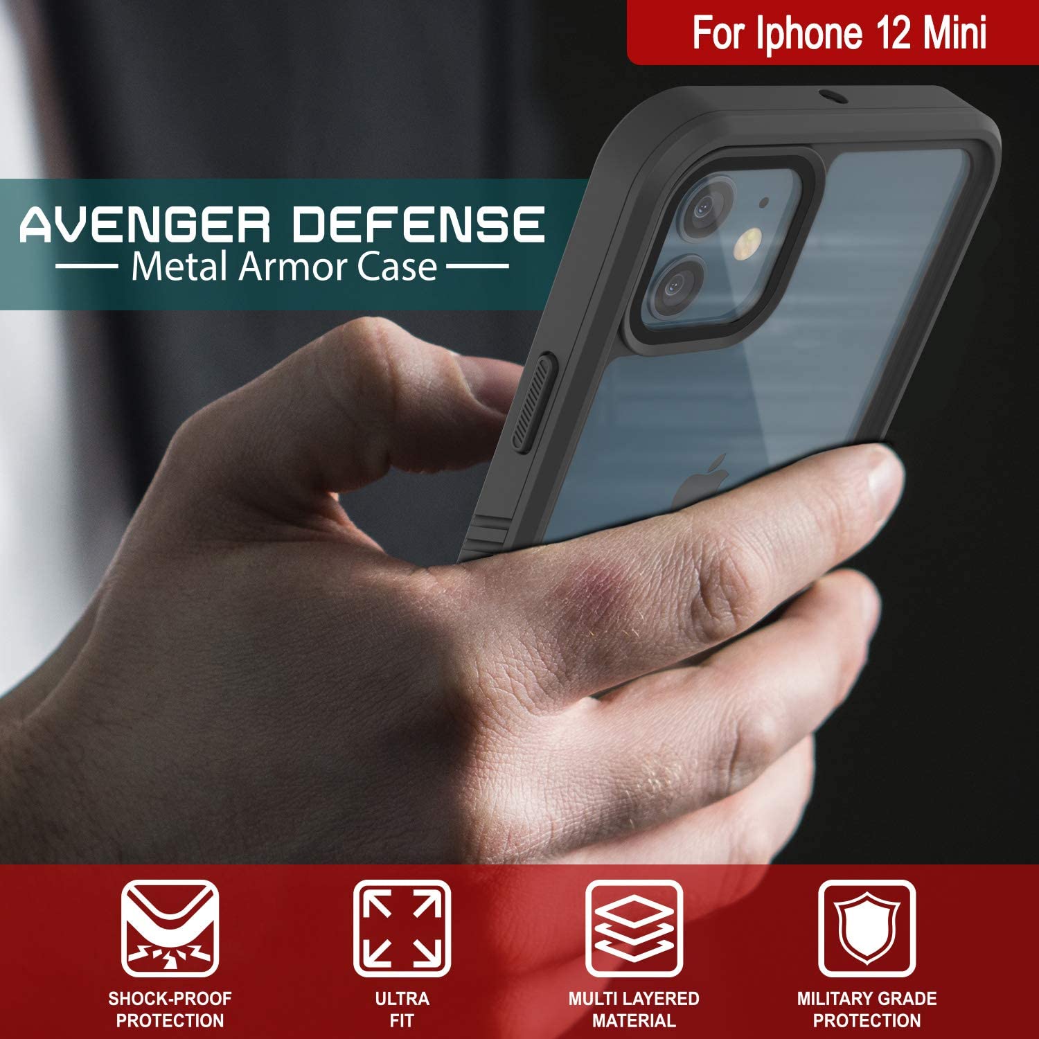 iPhone 12 Mini Waterproof Case, Punkcase [Extreme Series] Armor Cover W/ Built In Screen Protector [Light Blue] (Color in image: Purple)