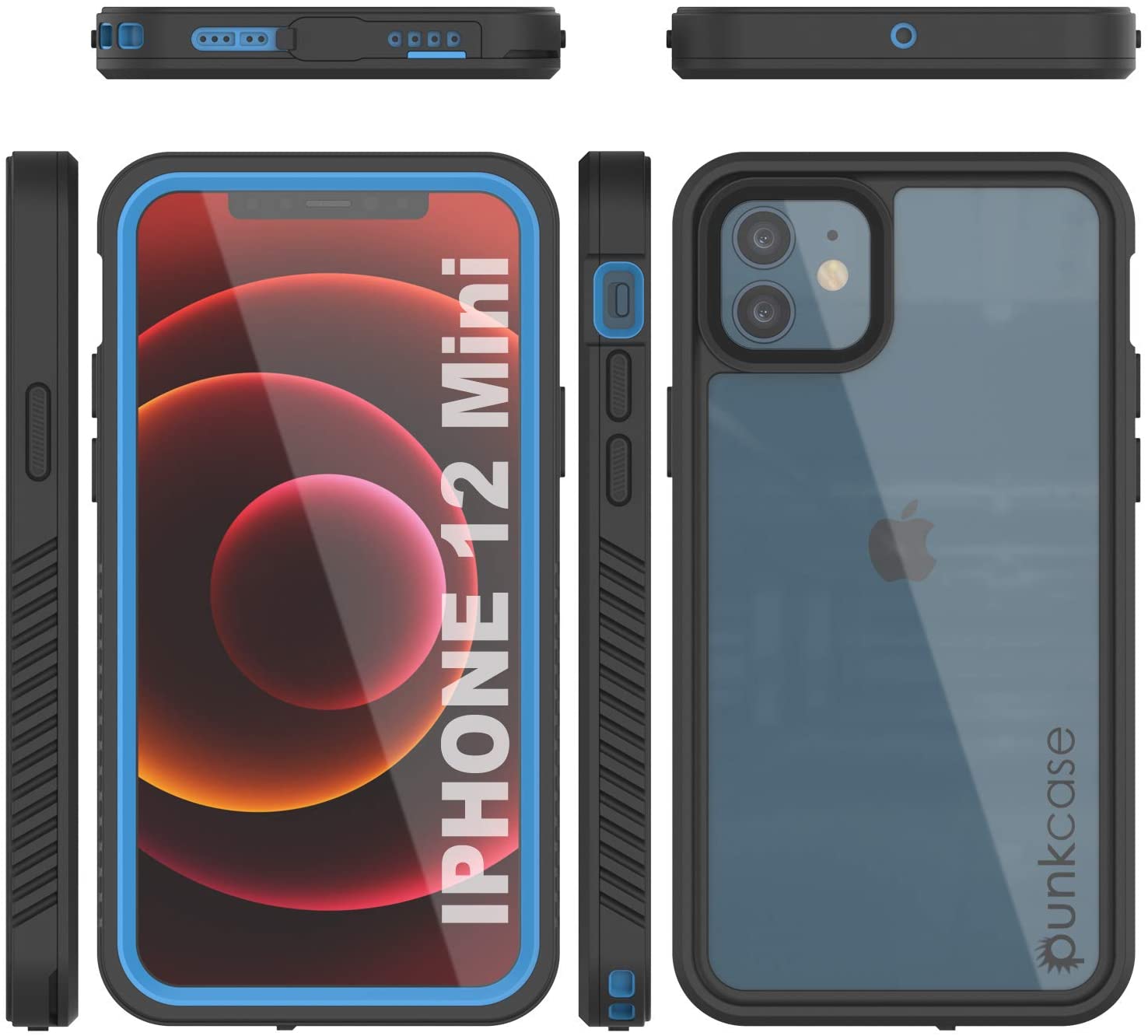 Capa à Prova d'Água para iPhone 12 Mini, Punkcase [Série Extrema] Capa de Armadura com Protetor de Tela Incorporado [Azul Claro]