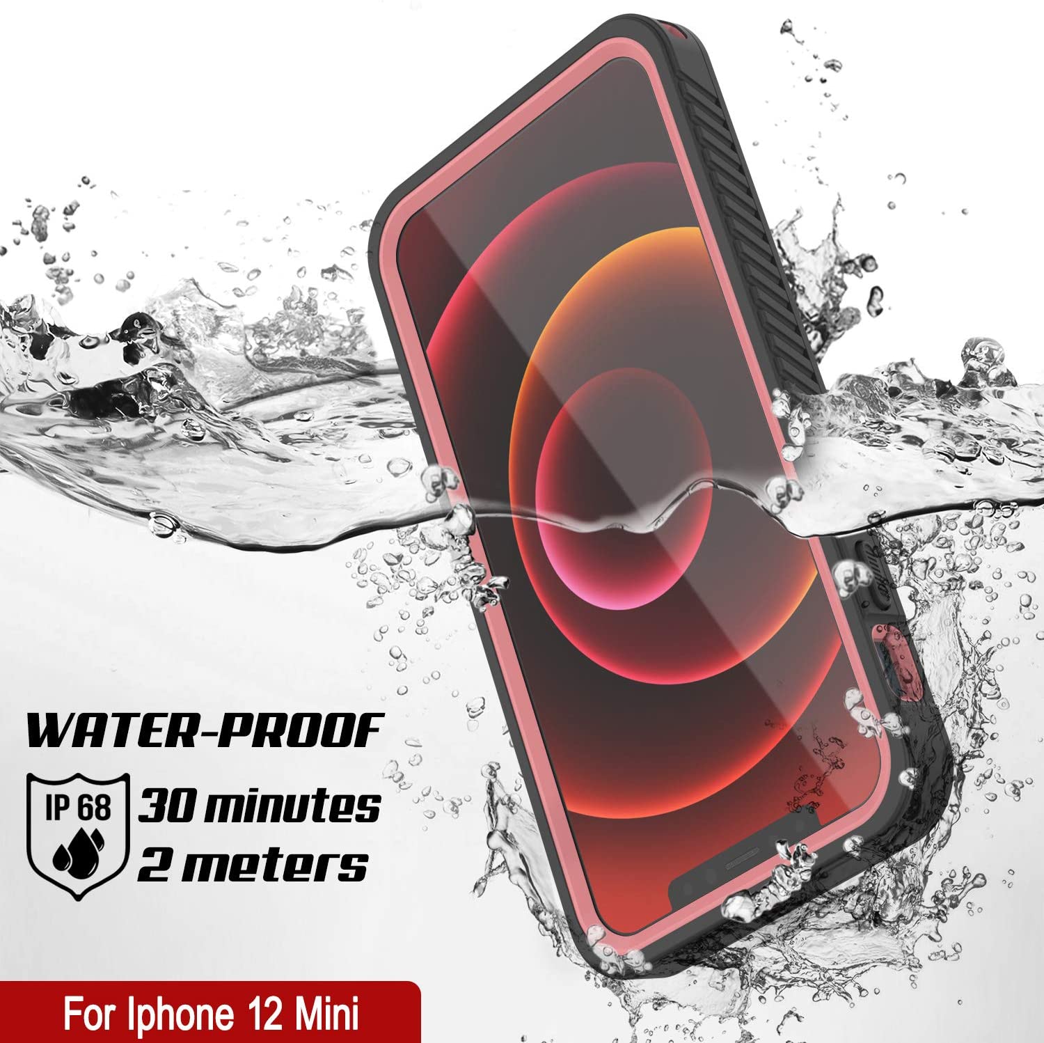 iPhone 12 Mini Waterproof Case, Punkcase [Extreme Series] Armor Cover W/ Built In Screen Protector [Pink] (Color in image: Black)