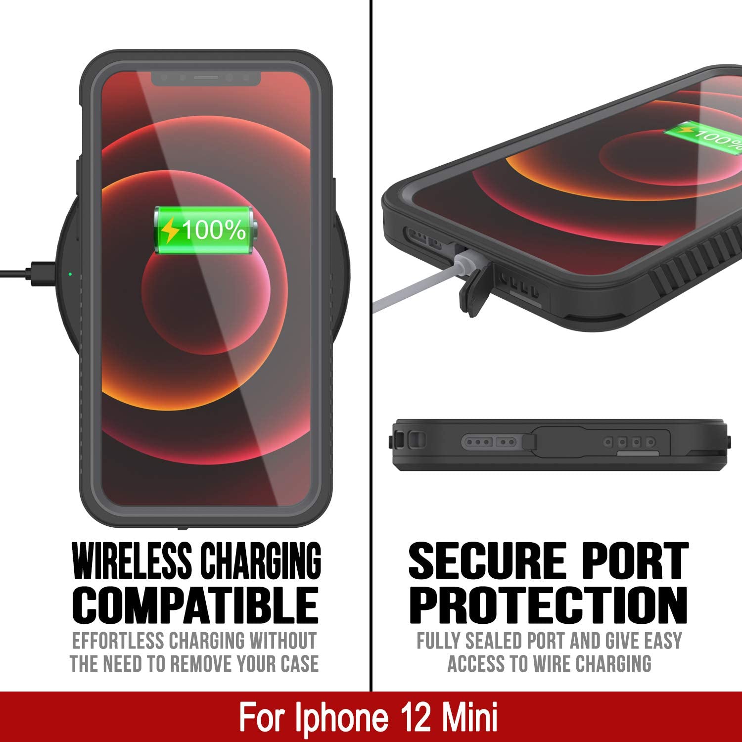 iPhone 12 Mini Waterproof Case, Punkcase [Extreme Series] Armor Cover W/ Built In Screen Protector [Pink] (Color in image: Red)