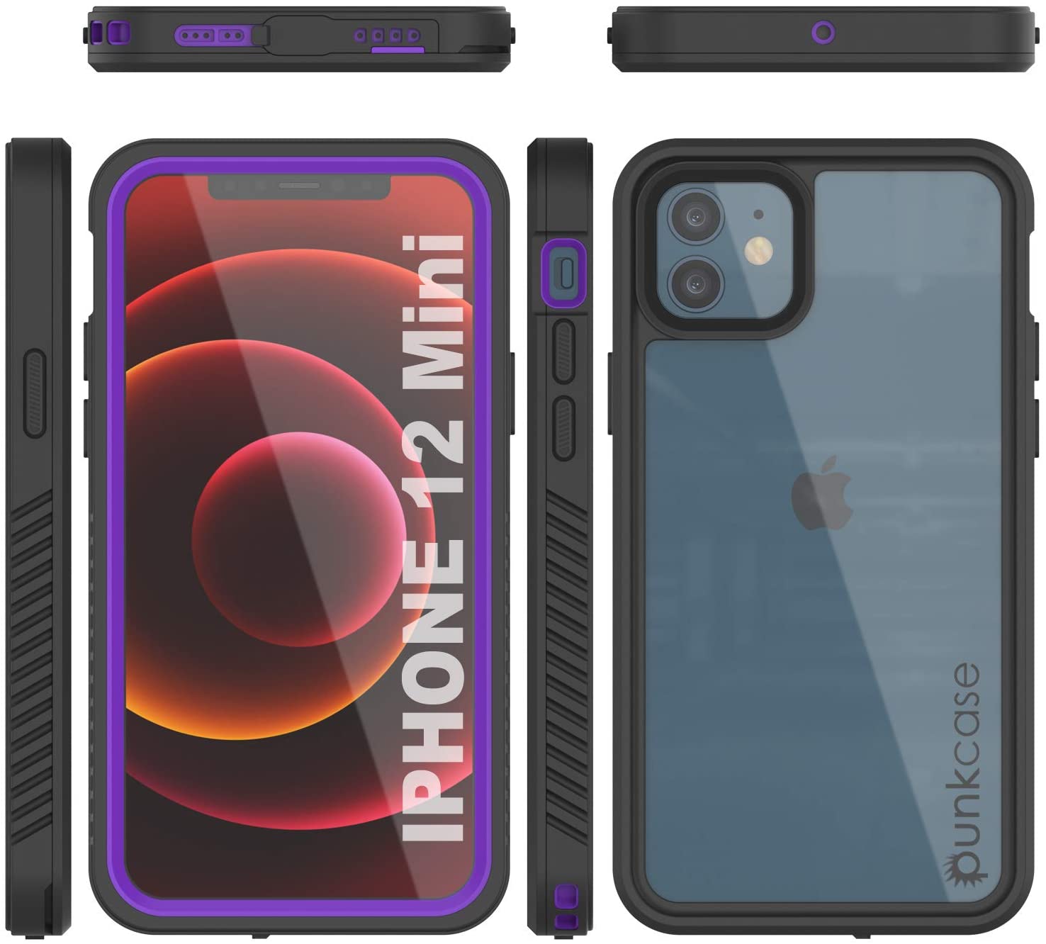 Capa à prova d'água para iPhone 12 Mini, Punkcase [Série Extreme] Capa de armadura com protetor de tela embutido [Roxo]