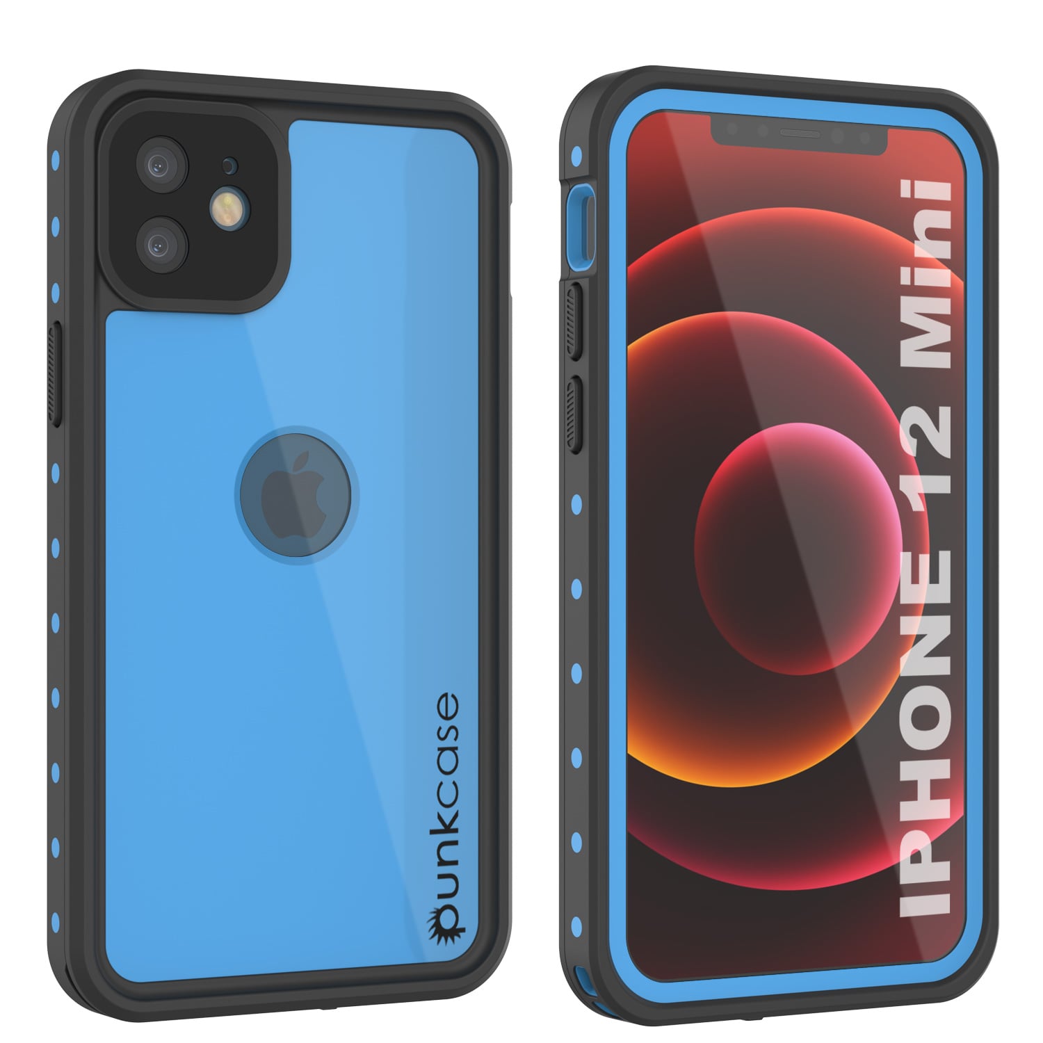 Capa à prova d'água IP68 iPhone 12 Mini, Punkcase [Azul claro] [Série StudStar] [Corte Slim] [Prova de sujeira]