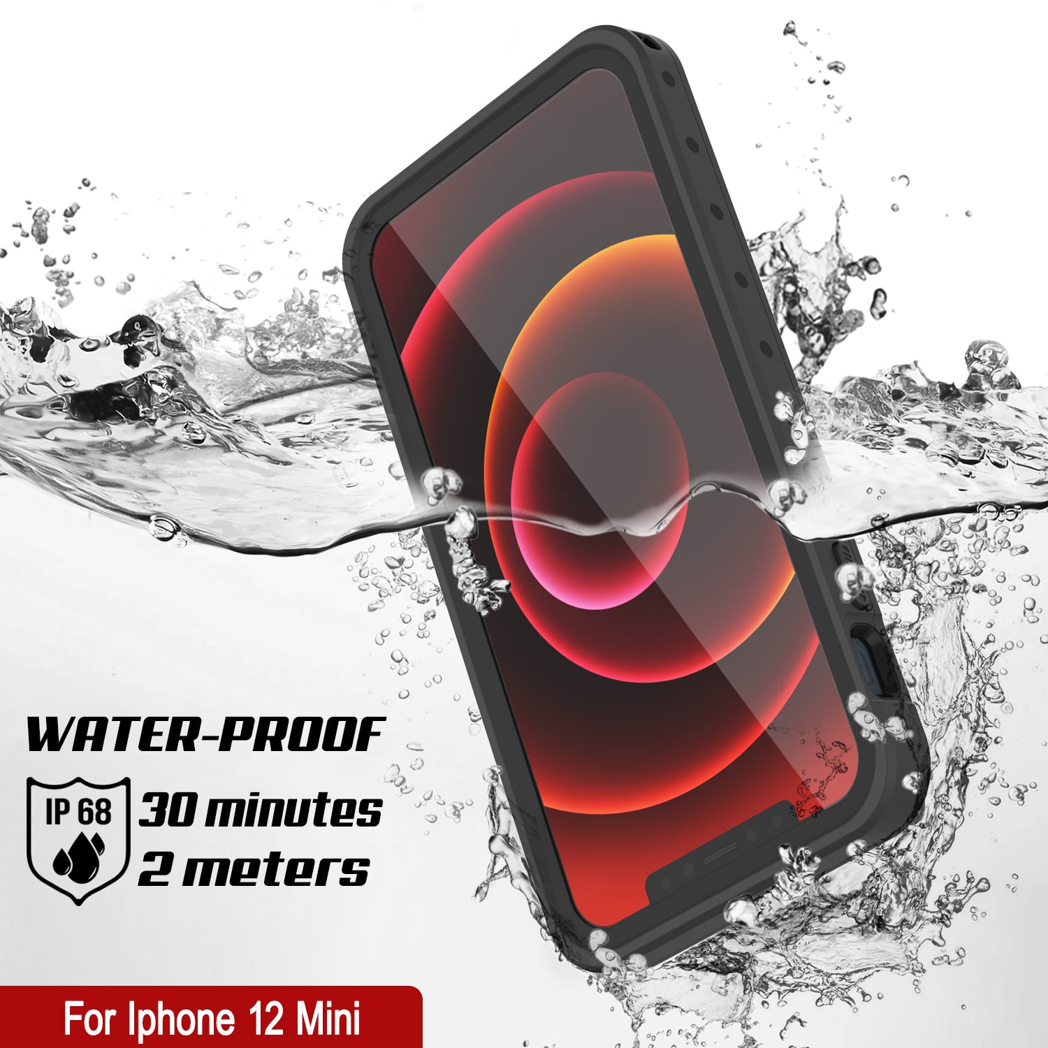 Capa à prova d'água IP68 para iPhone 12 Mini, Punkcase [Transparente] [Série StudStar] [Ajuste Slim] [Prova de sujeira]