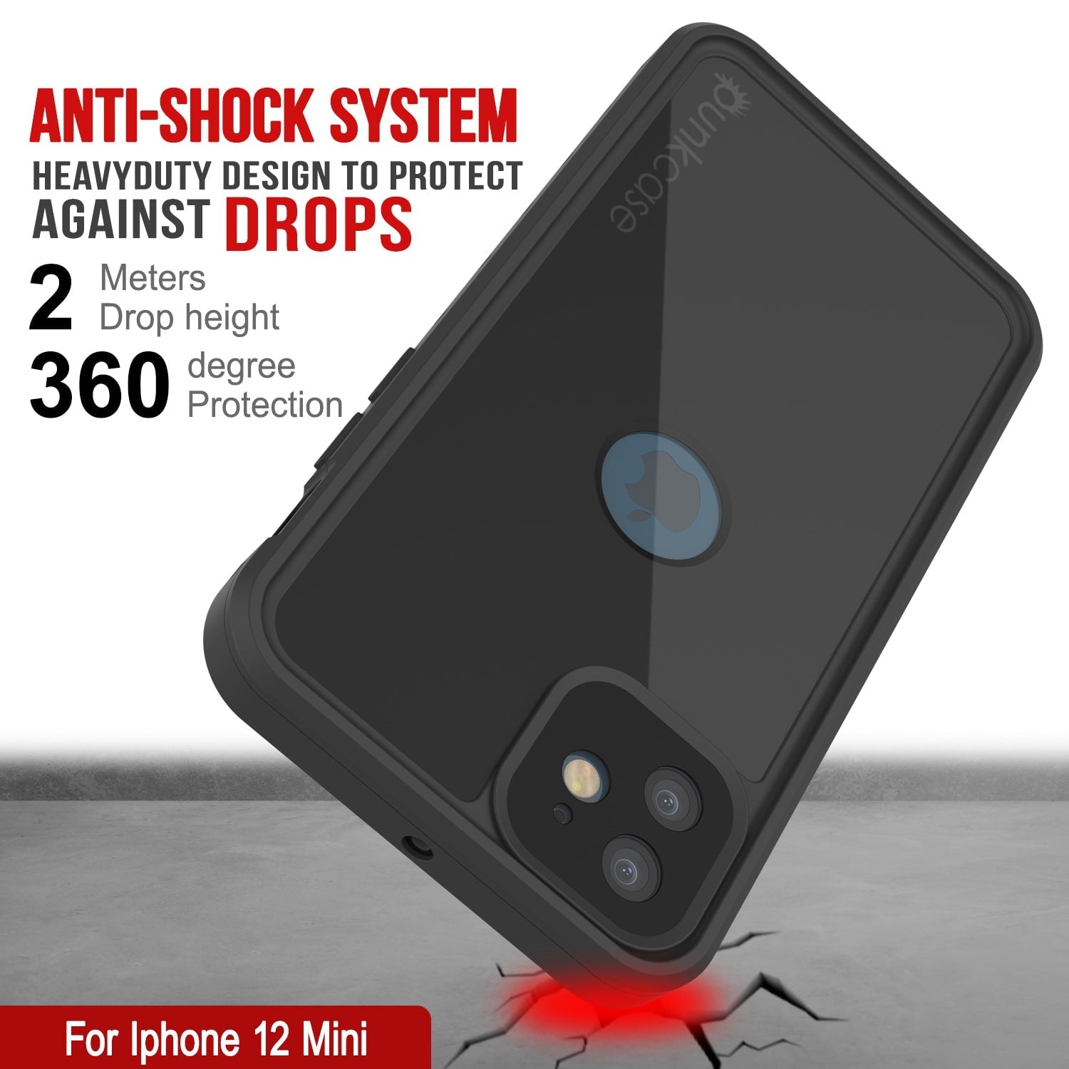 Capa à prova d'água IP68 para iPhone 12 Mini, Punkcase [Preto] [Série StudStar] [Ajuste Slim]