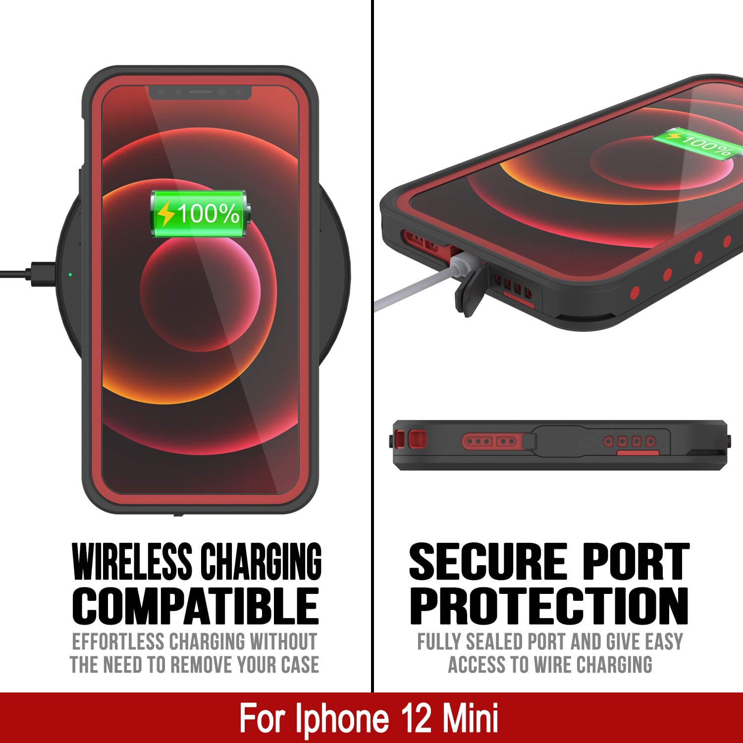 Capa à prova d'água IP68 para iPhone 12 Mini, Punkcase [Vermelho] [Série StudStar] [Ajuste Slim]
