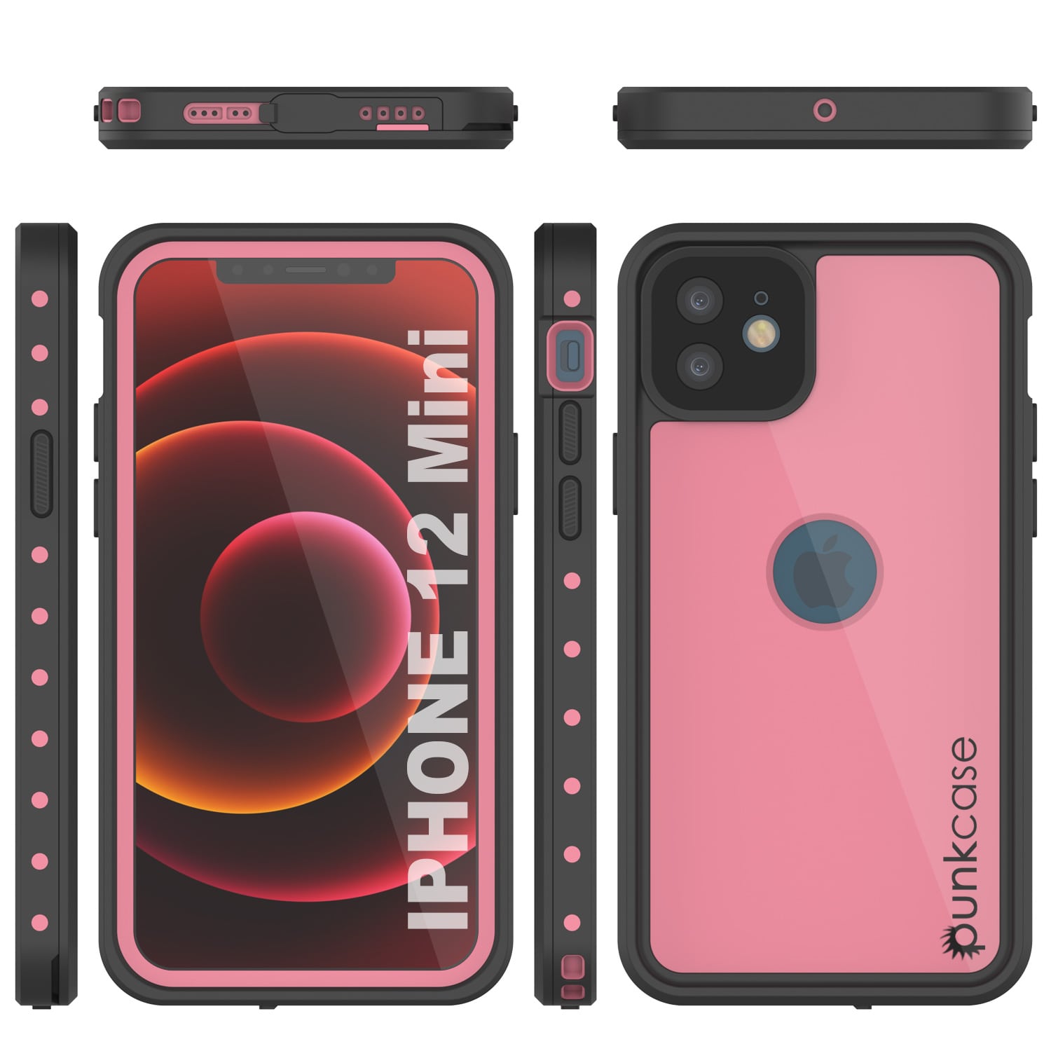 Capa à prova d'água IP68 para iPhone 12 Mini, Punkcase [Pink] [Série StudStar] [Ajuste Slim] [À prova de sujeira]