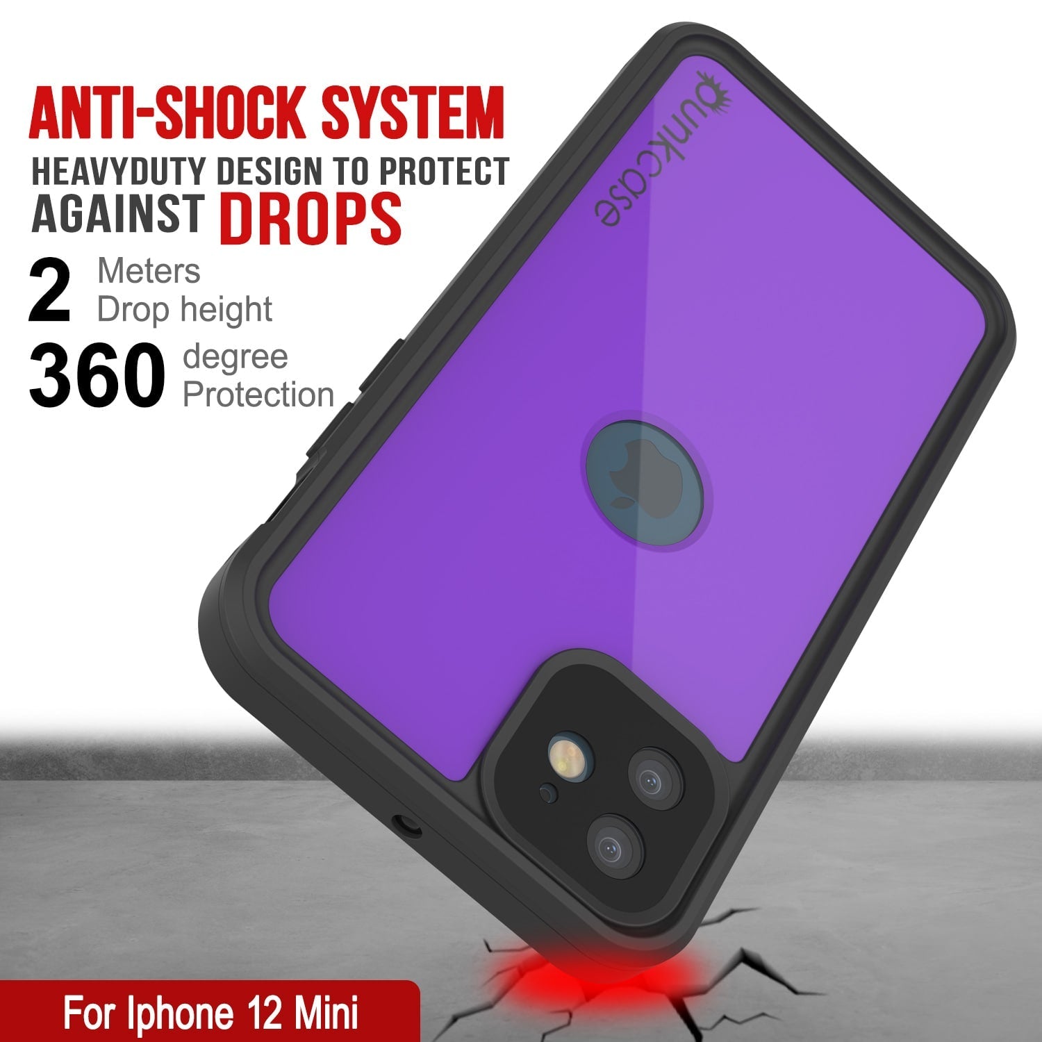 Capa à prova d'água IP68 para iPhone 12 Mini, Punkcase [Roxa] [Série StudStar] [Ajuste Slim] [Prova de sujeira]