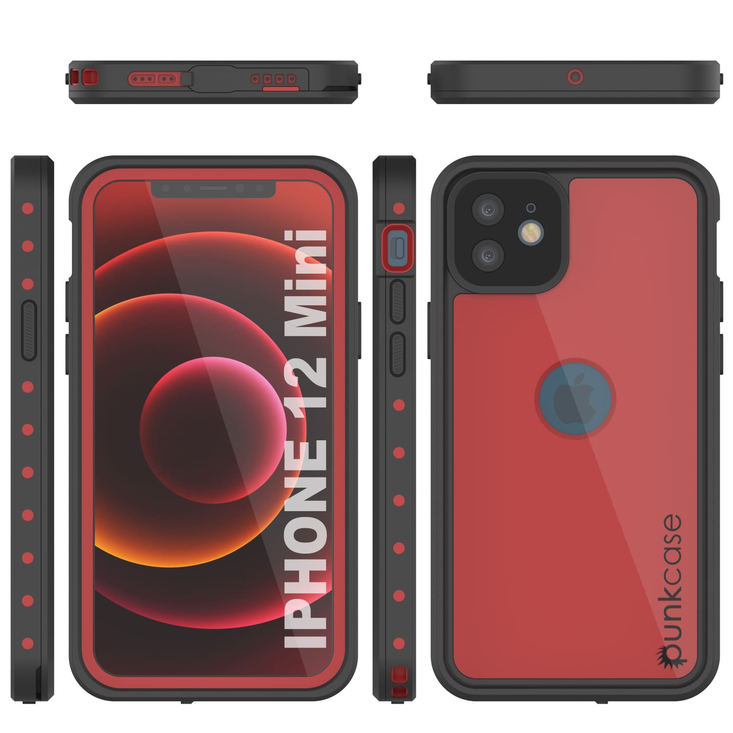 Capa à prova d'água IP68 para iPhone 12 Mini, Punkcase [Vermelho] [Série StudStar] [Ajuste Slim]