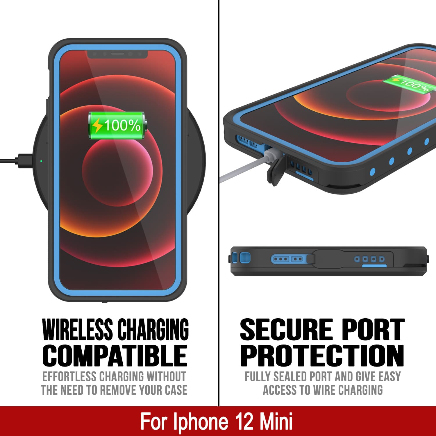 Capa à prova d'água IP68 iPhone 12 Mini, Punkcase [Azul claro] [Série StudStar] [Corte Slim] [Prova de sujeira]